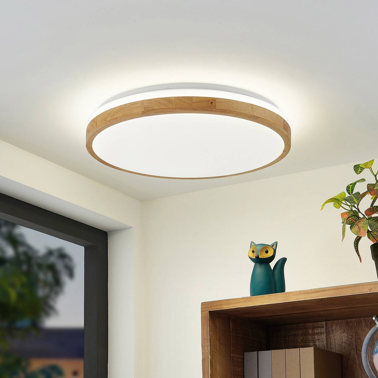 1 Emiva, warmweiß Modern, hell, Deckenleuchte tageslicht, / verbaut, Lindby flammig, Kautschukholz, dimmbar, weiß, PMMA, Farbwechsel Eisen, LED inkl. fest holz LED-Leuchtmittel