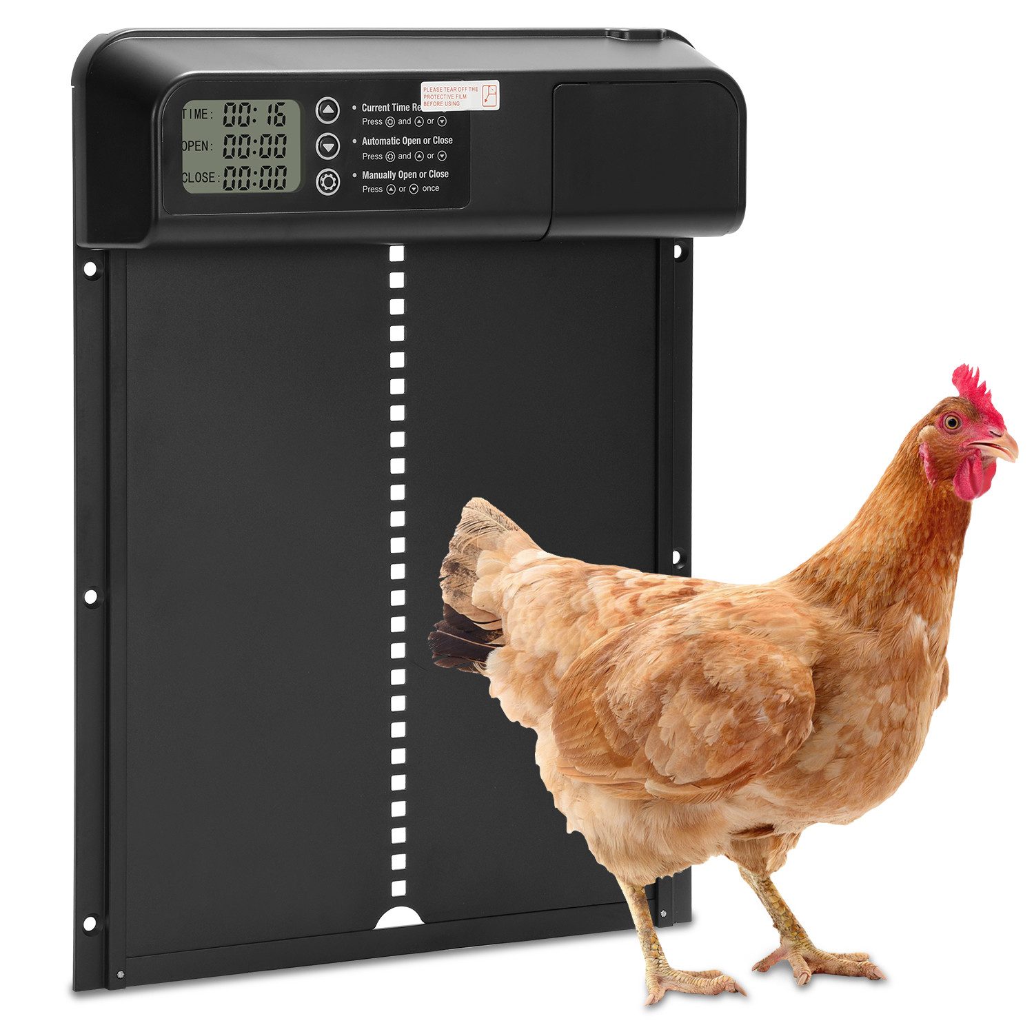 Clanmacy Hühnerstall Automatische Hühnerstalltür mit Zeit- und Handmodus, LCD-Display, IPX4