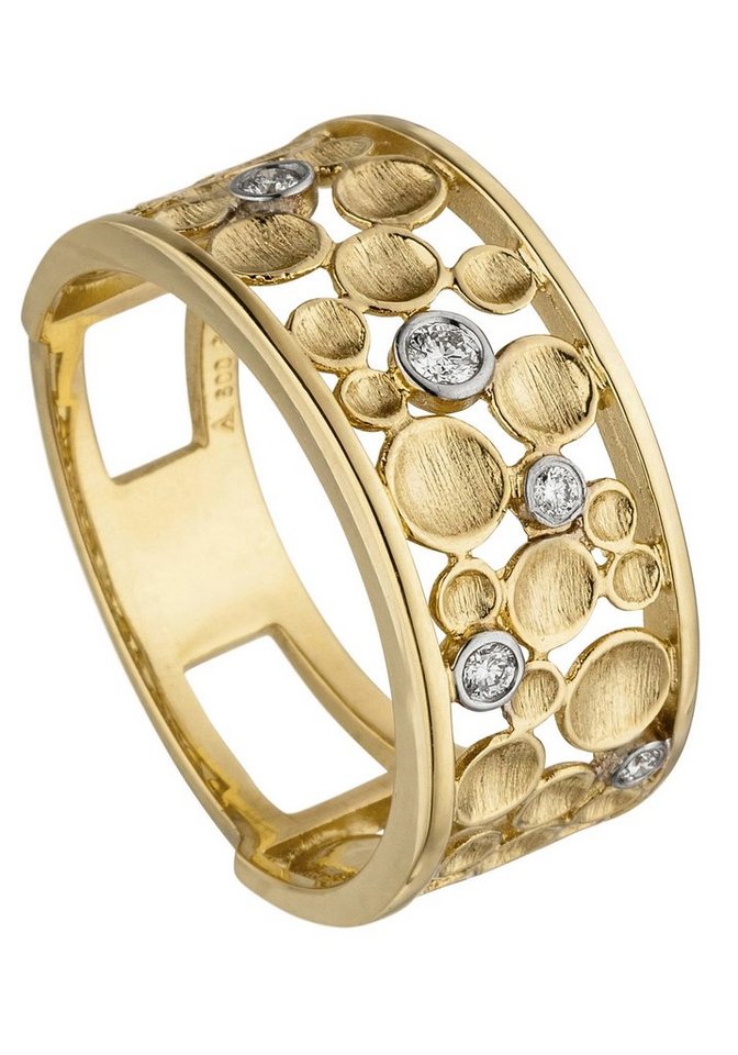 JOBO Fingerring Breiter Ring mit 5 Diamanten, breit 585 Gold