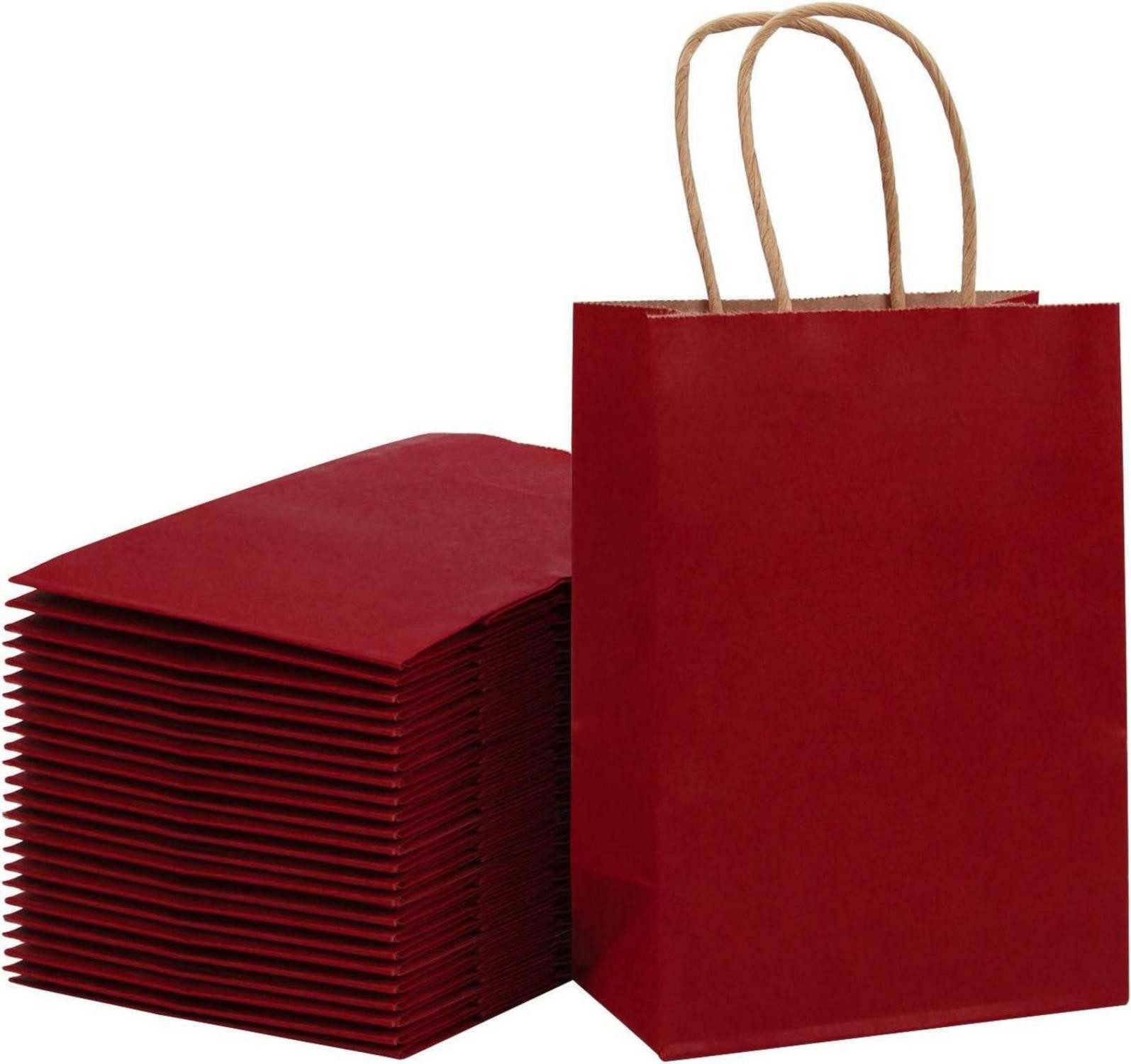 Geschenkpapier Papiertüten Kraft Red 15x8x21 cm 25er Set - Geschenktüten mit Griffen