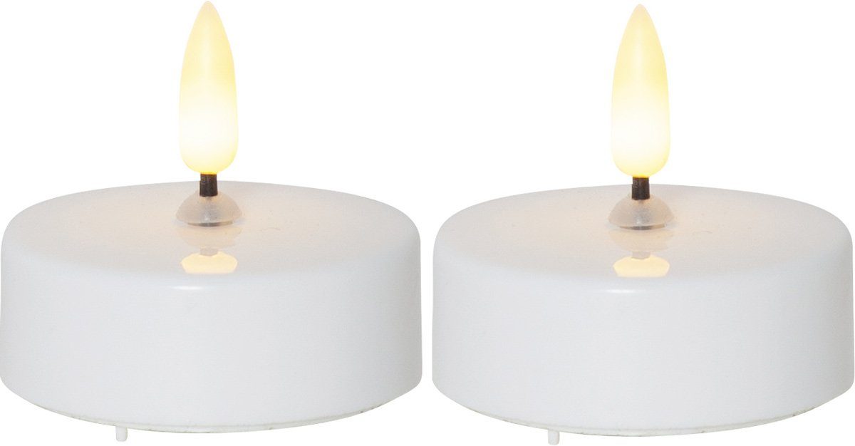 STAR TRADING LED-Kerze (Set, 2-tlg), Teelicht mit Timer weiß 2 Stück Flamme 3D