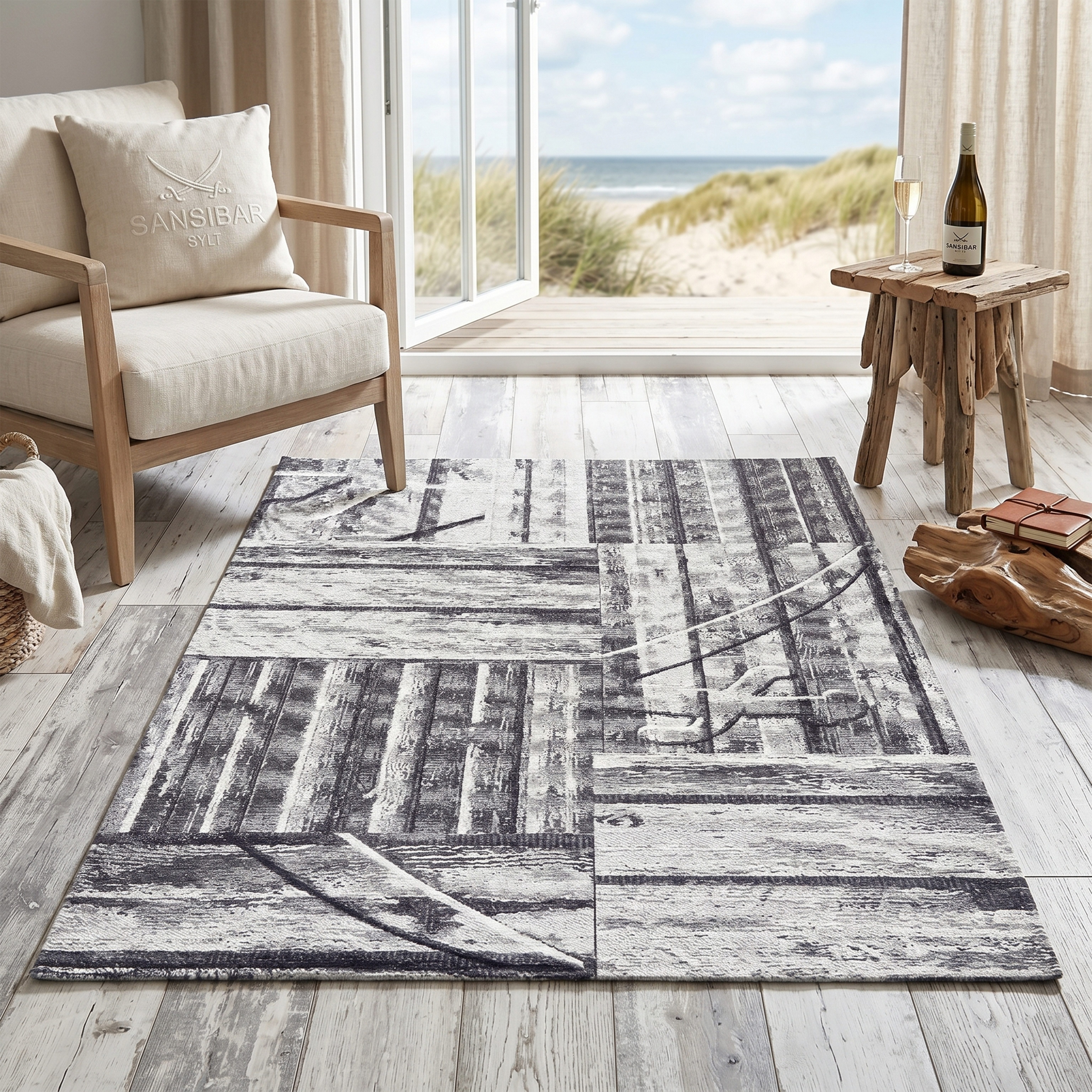 Sansibar Teppich Keitum 010, rechteckig, Höhe: 3 mm, Flachgewebe, modernes Holz Design, Motiv, gekreuzte Säbel