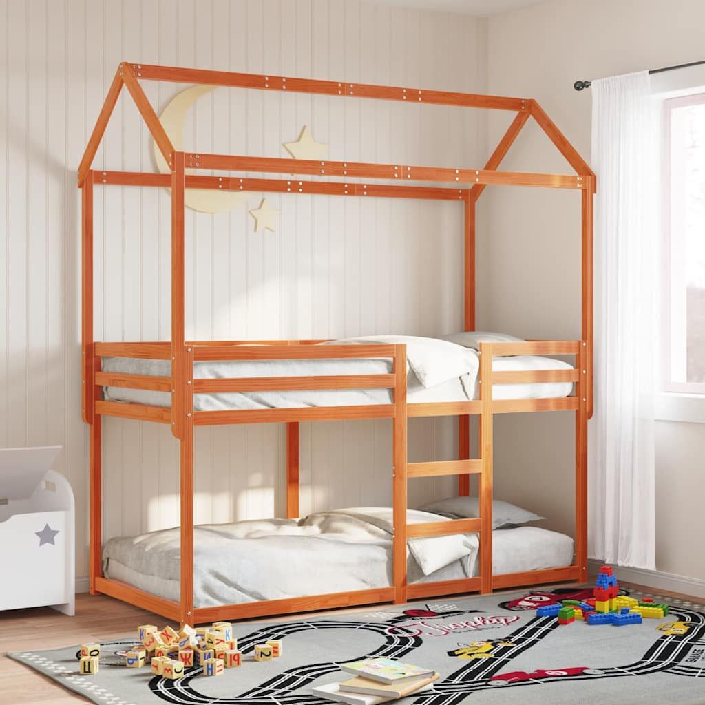 Bett Etagenbett mit Bettdach Massivholz Wachsbraun 205,5x85,5x112 cm