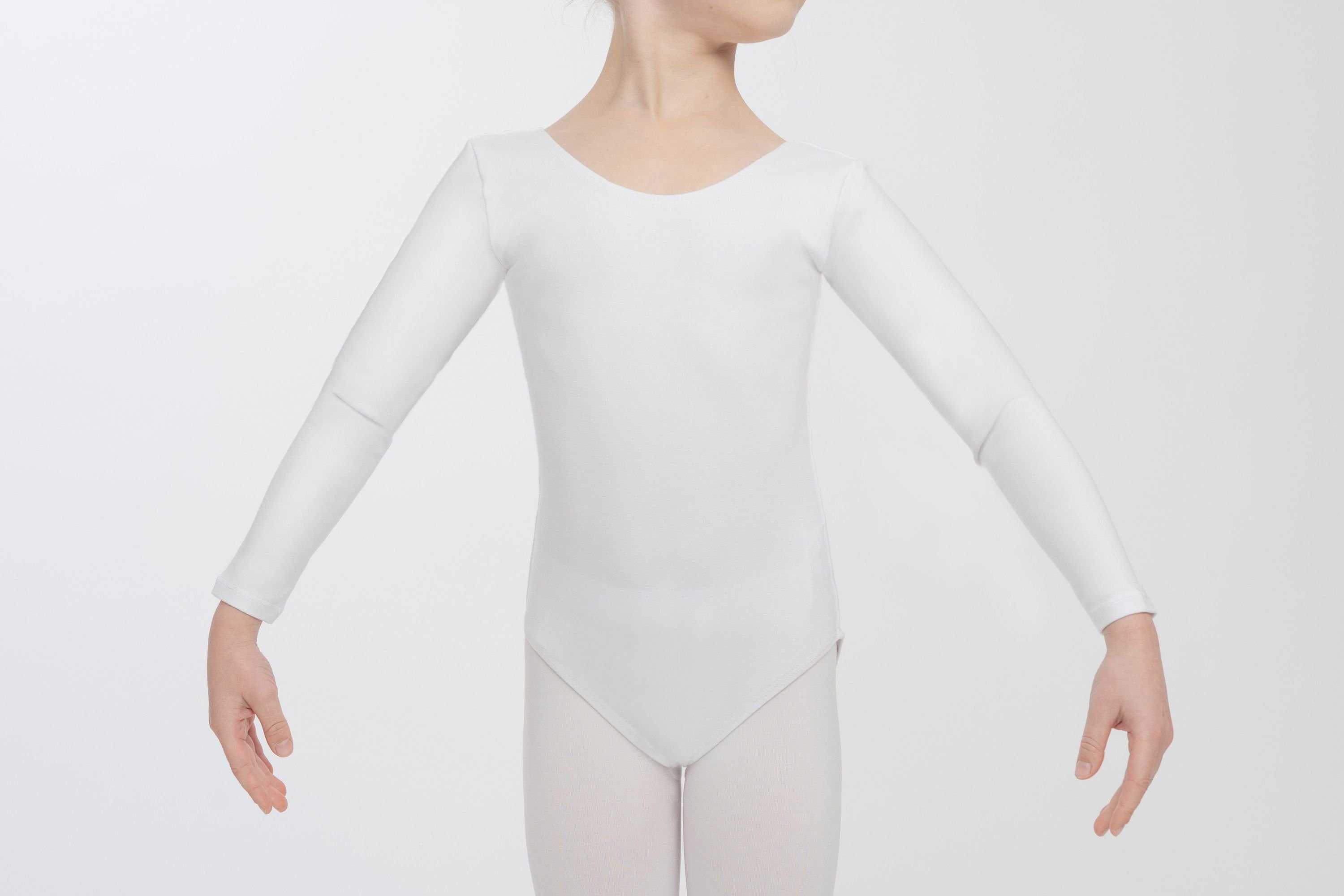 Baumwollmischgewebe weichem Body Ballett tanzmuster fürs Lilly Trikot Kinder weiß Ballettbody Langarm aus