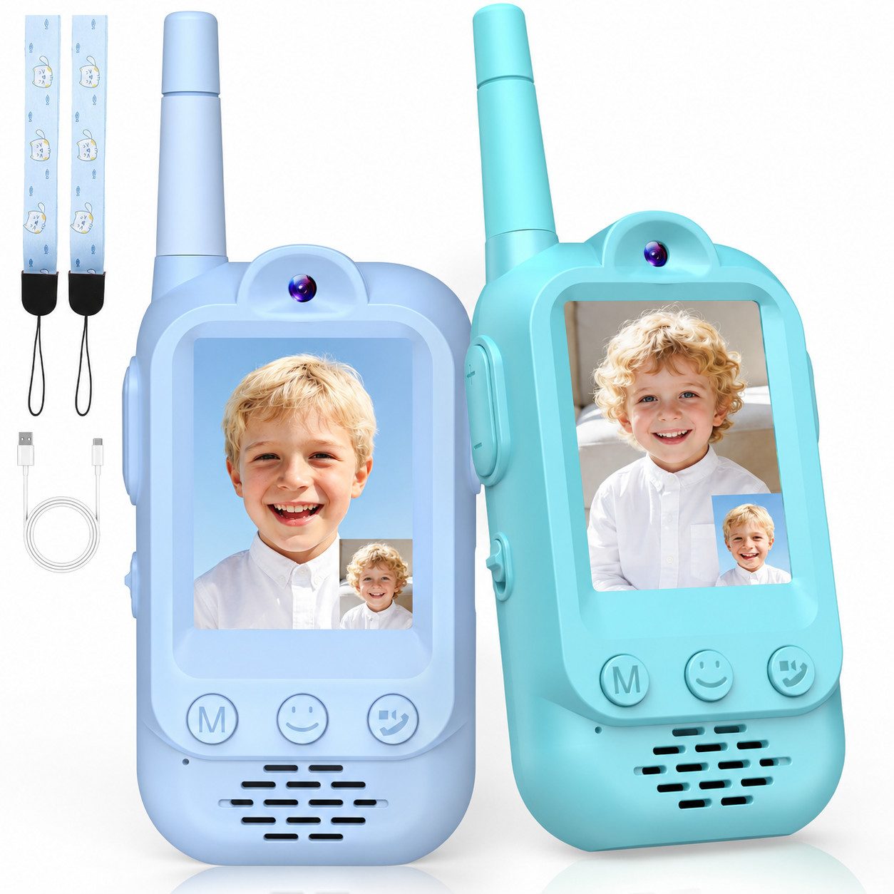 Wootoy Walkie Talkie Kinder 2er Set Video Walkie Talkies mit 480P Kamera Video-Funkgeräte, (4 Sprachverzerrer bis zu 300 m Reichweite 1000 mAh Akku, 2-St., Ohne WLAN Ohne SIM-Karte Automatische Kopplung Einfache Bedienung), Funkgeräte für Kinder ab 3 Jahren Geschenk für Jungen und Mädchen