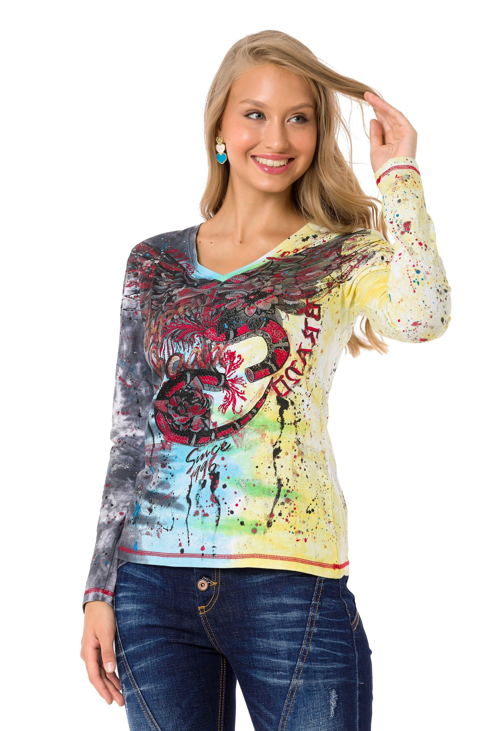 Cipo & Langarmshirt Baxx coolem mit Markenprint