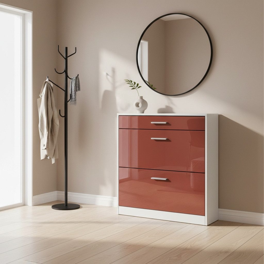 InnoFurn Schuhschrank Roma Schuhkipper (Schuhkommode, Weiß matt (89 x 95,5 x 23 cm) Platzsparender Schuhkipper Flurschrank für Diele Flur Garderobe