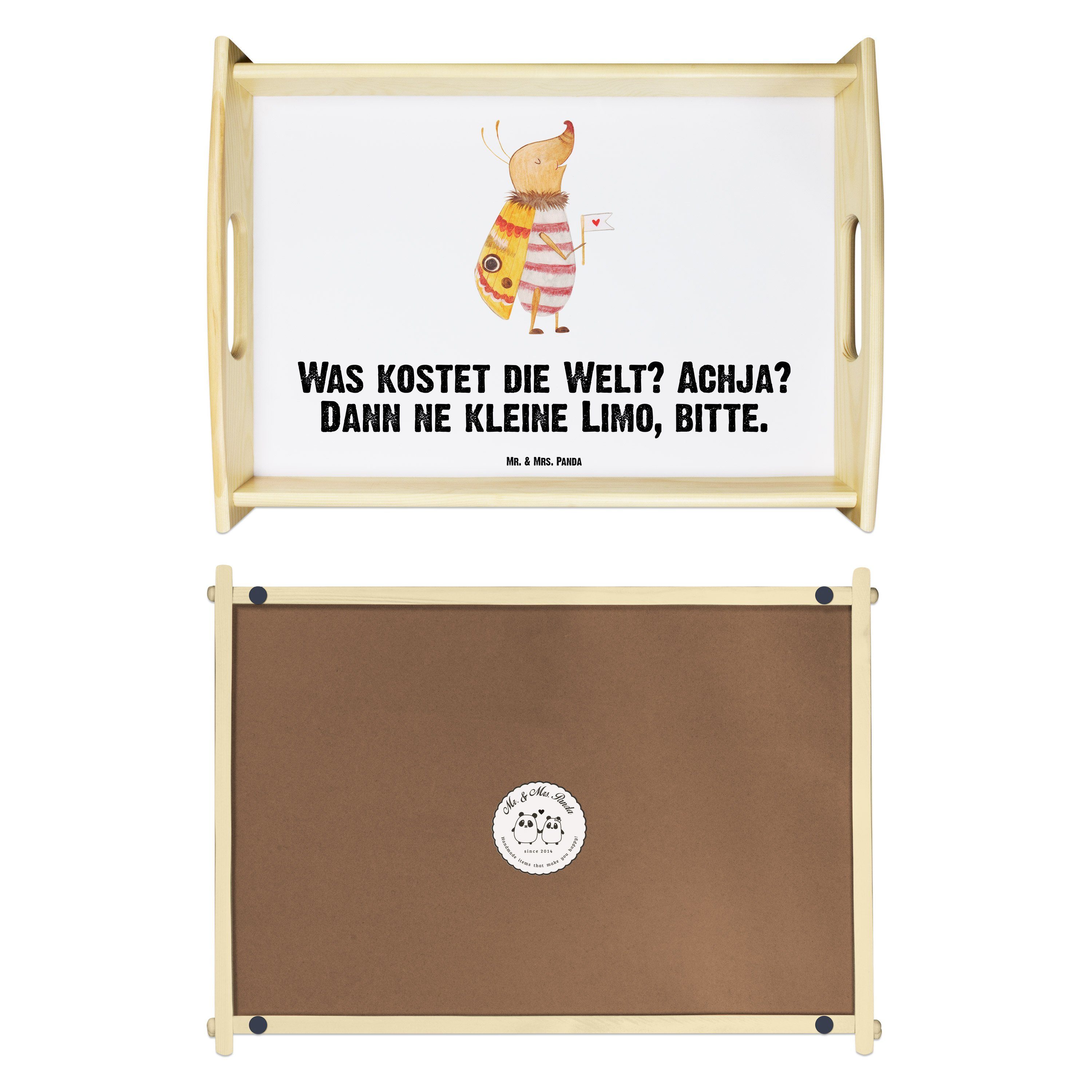 Mr. & Weiß Dekotablett, Nachtfalter mit Fähnchen - Tablett Panda Mrs. (1-tlg) - Echtholz Geschenk, lasiert, Holztablett