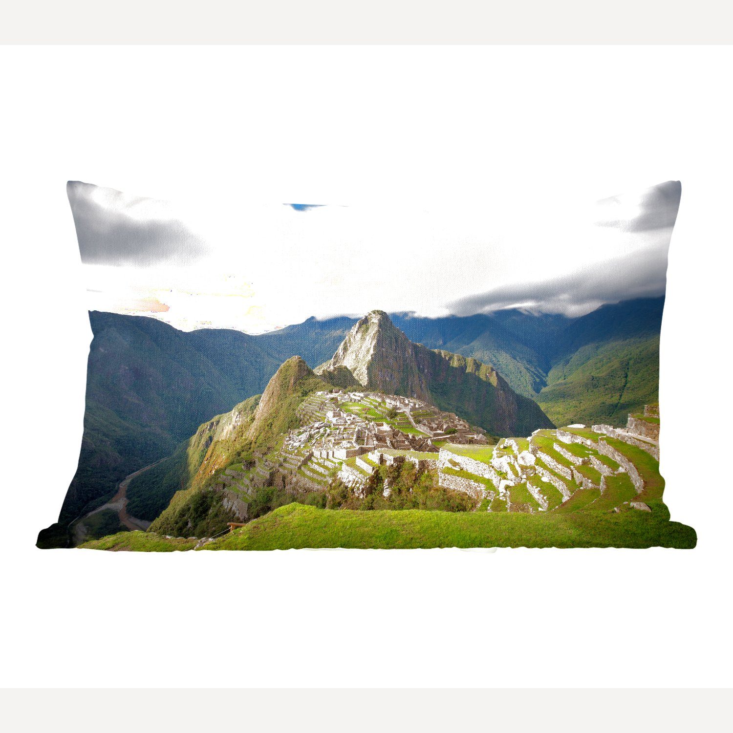 MuchoWow Dekokissen Machu Picchu aus der Vogelperspektive, Wohzimmer Dekoration, Zierkissen, Dekokissen mit Füllung, Schlafzimmer
