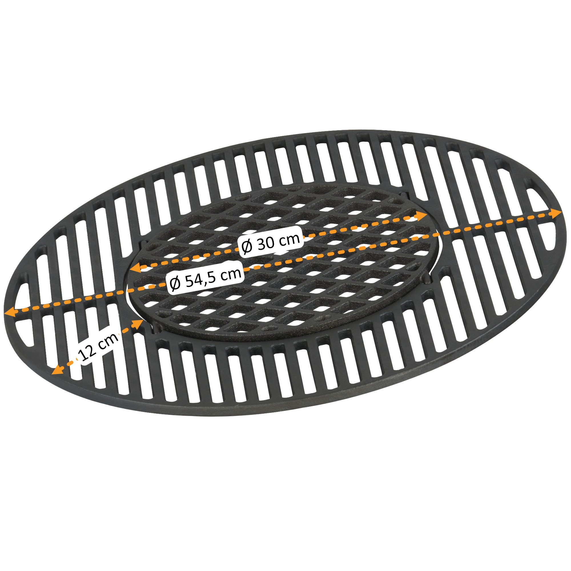 BBQ-Toro Grillrost Gusseisen Grillrost System Ø 54,5 cm, preseasoned, Sear Grate, Kann direkt genutzt werden