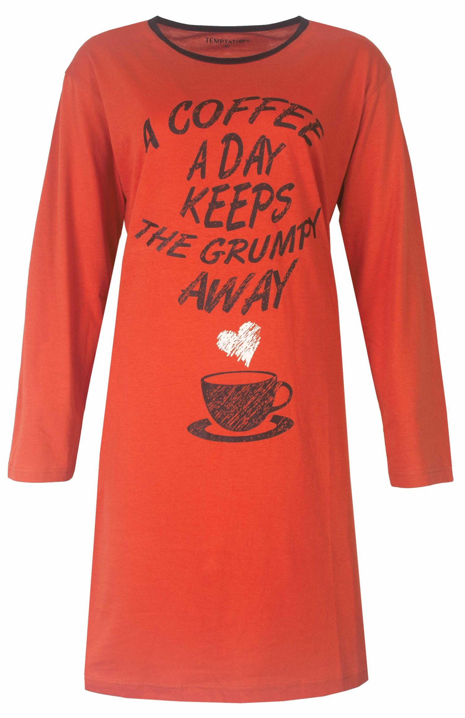 TEMPTATION Nachthemd Damen Schlafshirt mit langem Arm (1-tlg) Baumwolle