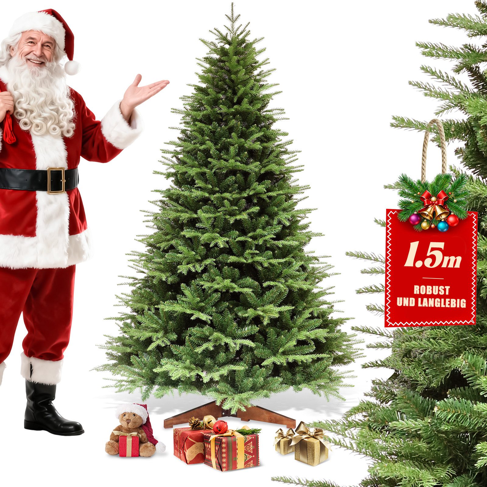 Tukrool Künstlicher Weihnachtsbaum Weihnachtsbaum 150/180/210 cm auswählbar,Tannenbaum aus PE und PVC, Tannenbaum, Naturgetreu,Dichte Zweige Christmas tree mit Holzständer für zimmer