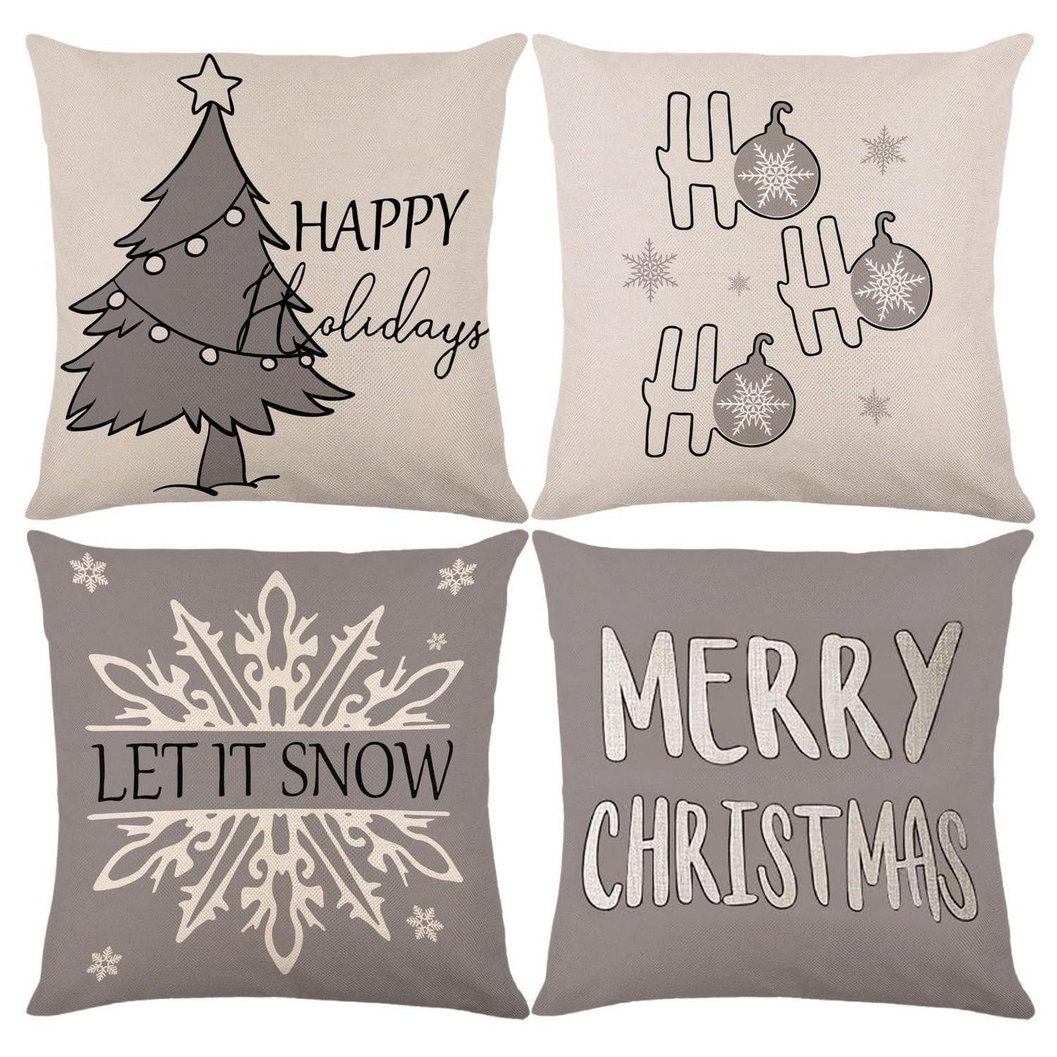 LuxusKollektion Kissenbezug Weihnachtskissenbezug 4er-Set 40x40cm Leinen-Optik, (4 Stück)