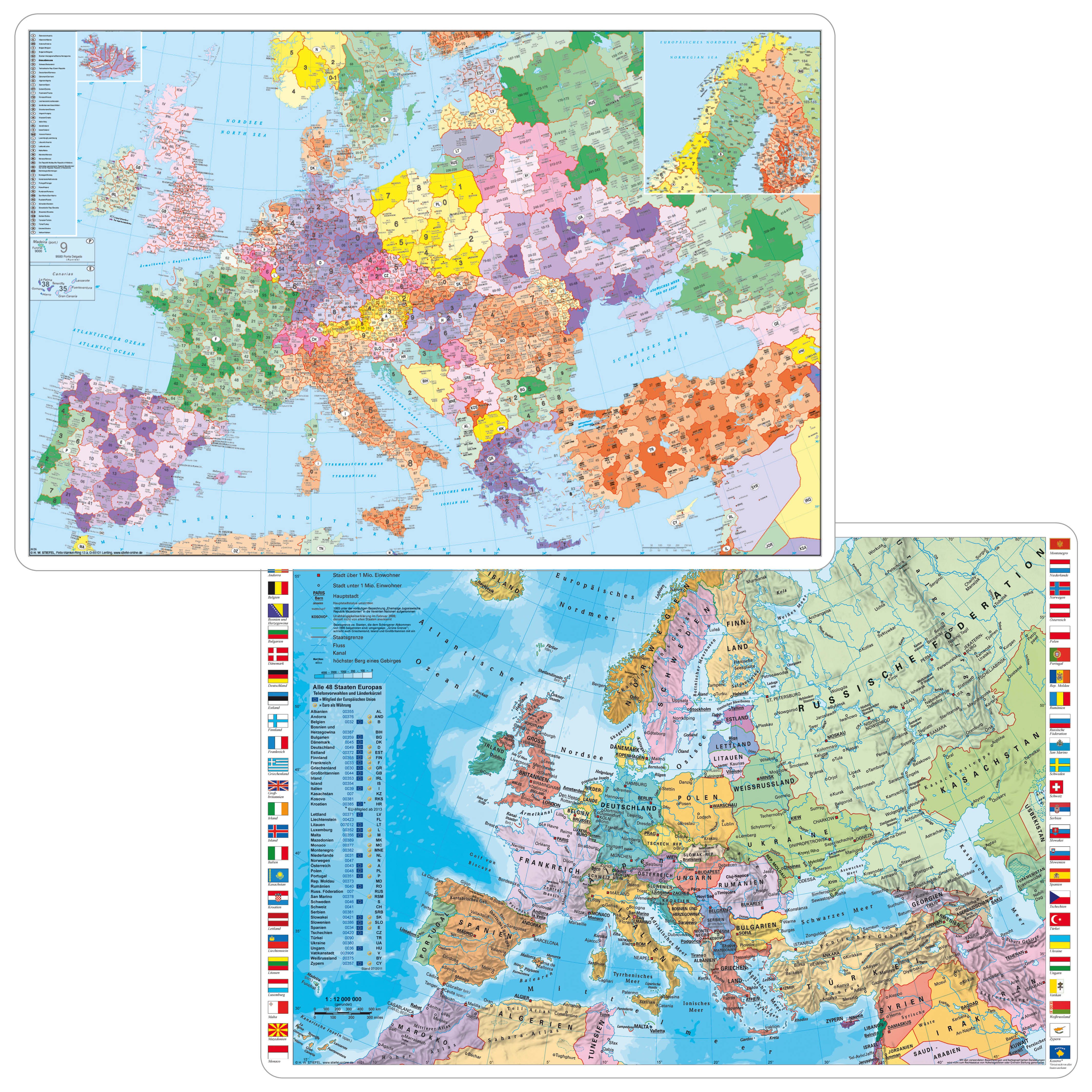 STIEFEL Schreibtischunterlage Europa Postleitbereiche / Europa politisch, 64x42cm