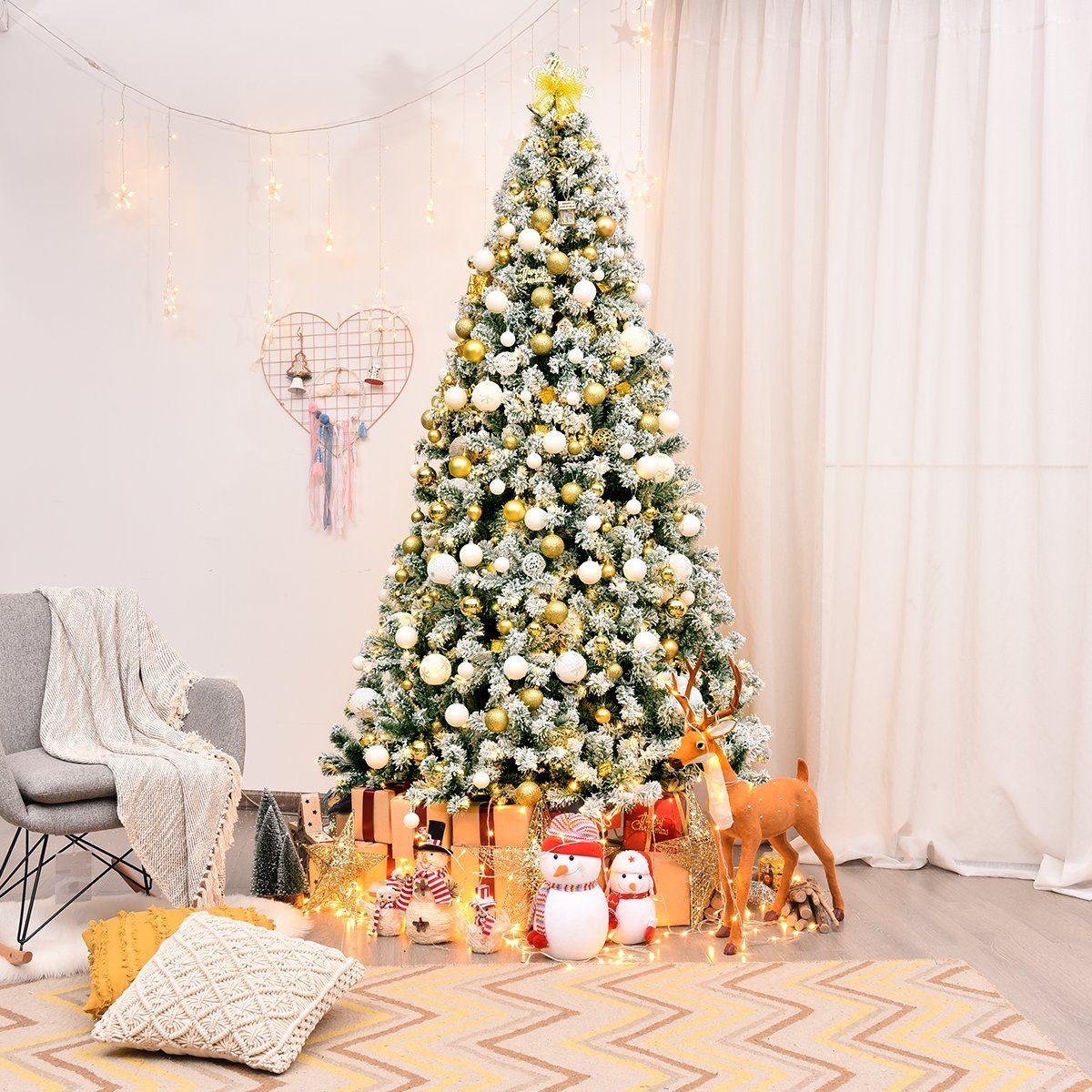 COSTWAY Künstlicher Weihnachtsbaum, 230cm, 1346 Spitzen mit Schnee, 550 LEDs
