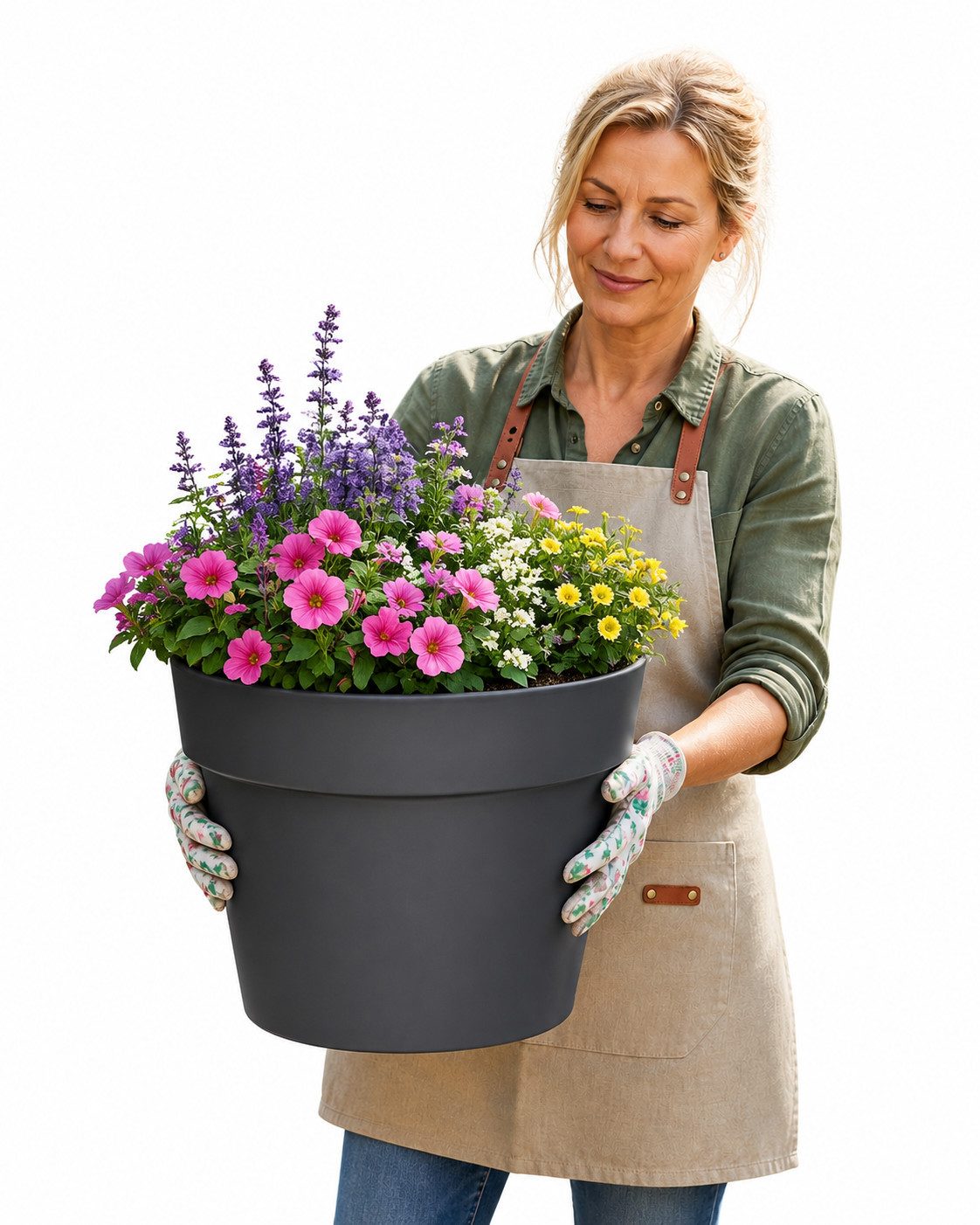 BigDean Blumentopf Pflanzkübel groß Anthrazit Classic mit integriertem Wasserspeicher (1 St), Wetterfester Kunststoff, Integrierter Zwischenboden
