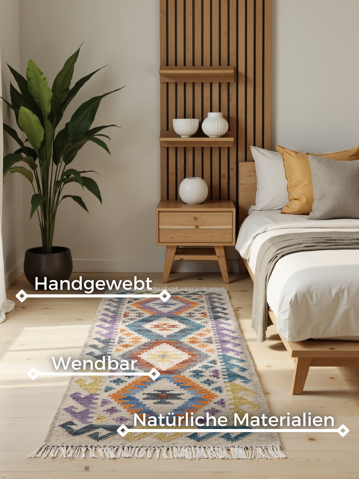 HANSE Home Teppich Kelim Oasis, rechteckig, Höhe: 3 mm, Wolle, Baumwolle, Natur, Handgewebt, orientalisch, Boho, traditionell