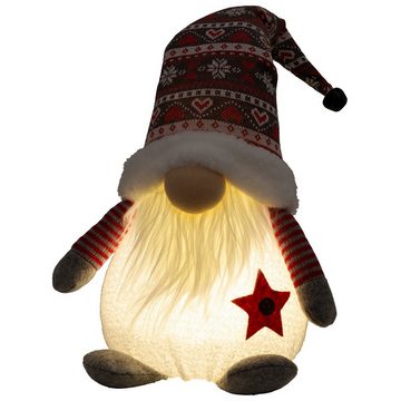 Christmas Paradise Weihnachtsfigur sitzender Wichtel 42cm (50cm) mit Beleuchtung (Dekofiguren, 2 St., im Set), LED Gnom Pärchen, 2 Designs Mann und Frau, Weihnachtsdeko Rot-Weiß