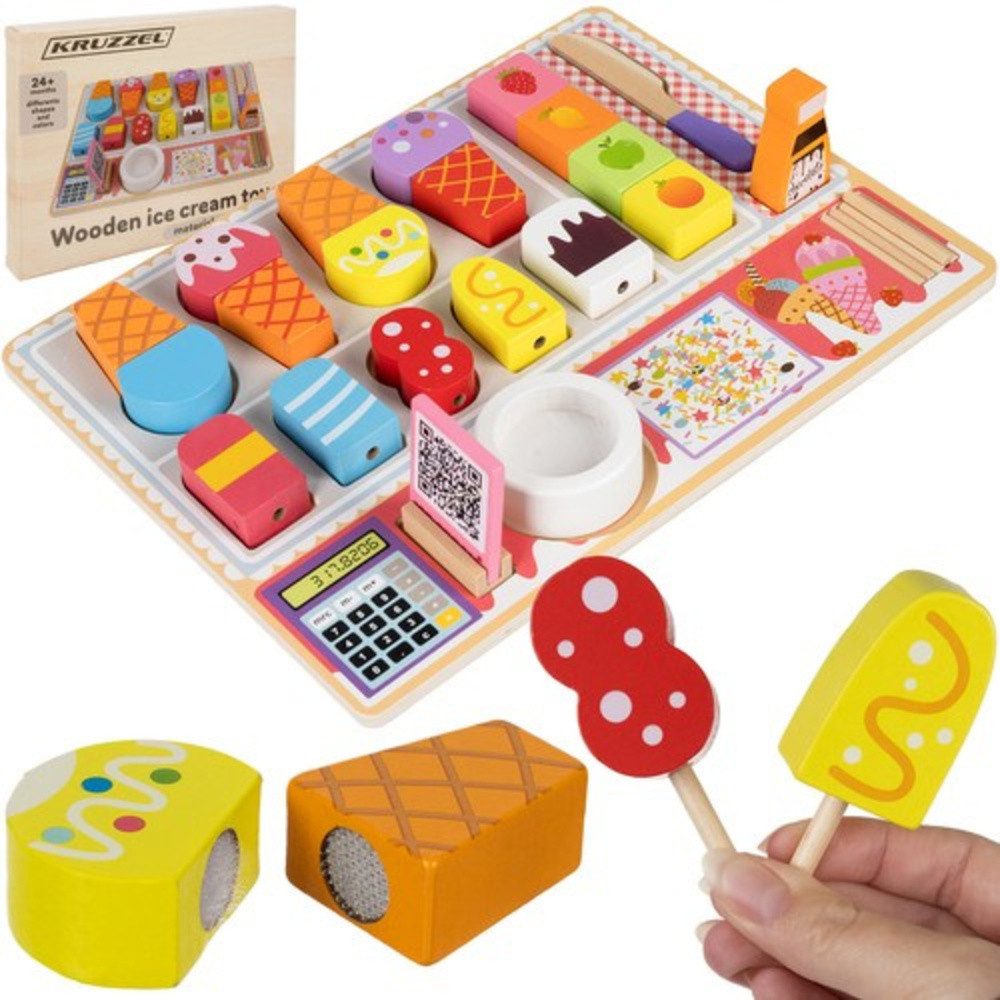 KRUZZEL Lernspielzeug Holzspielzeug Eisdiele (Spar-Set, 1-St., Kreativität), sensorische und kognitive Entwicklung