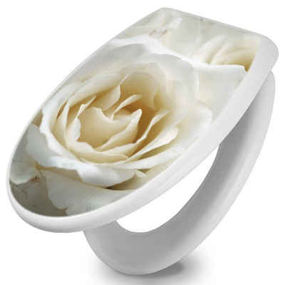 banjado WC-Sitz Motiv White Roses (umweltfreundliches Material, integrierte Scharniere), ‎44 x 37 x 5cm