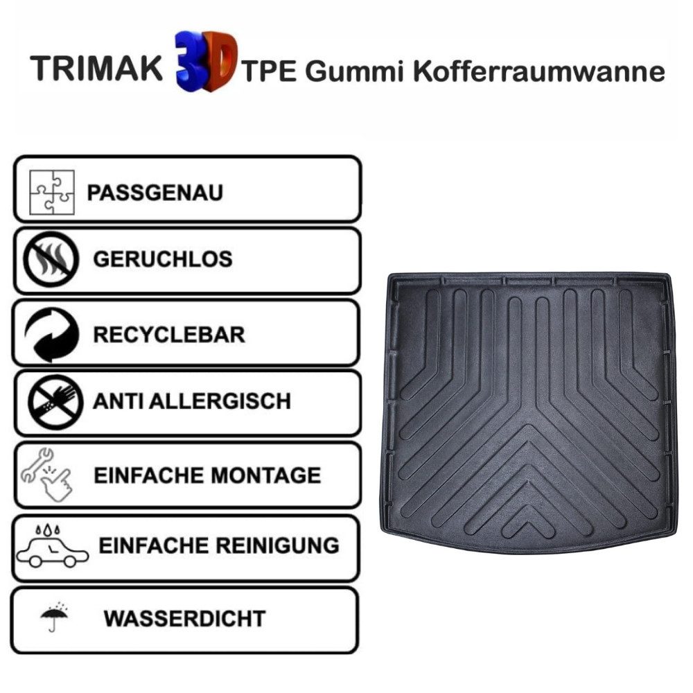 Trimak Passform-Fußmatten Oder Kofferraumwanne Oder Set für Mitsubishi Outlander, Mitsubishi Outlander PHEV (Hybrid) 2014–2021 Kofferraummatte TPE