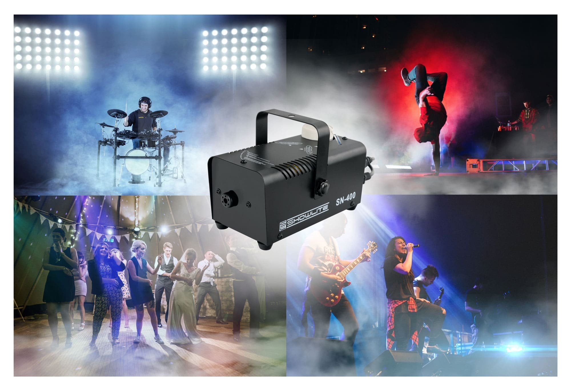 Showlite Discolicht SN-400 Nebelmaschine mit 5 Liter Fluid, Smoke Machine, 56m³/min Nebelausstoß, 3,5m Sprühdistanz