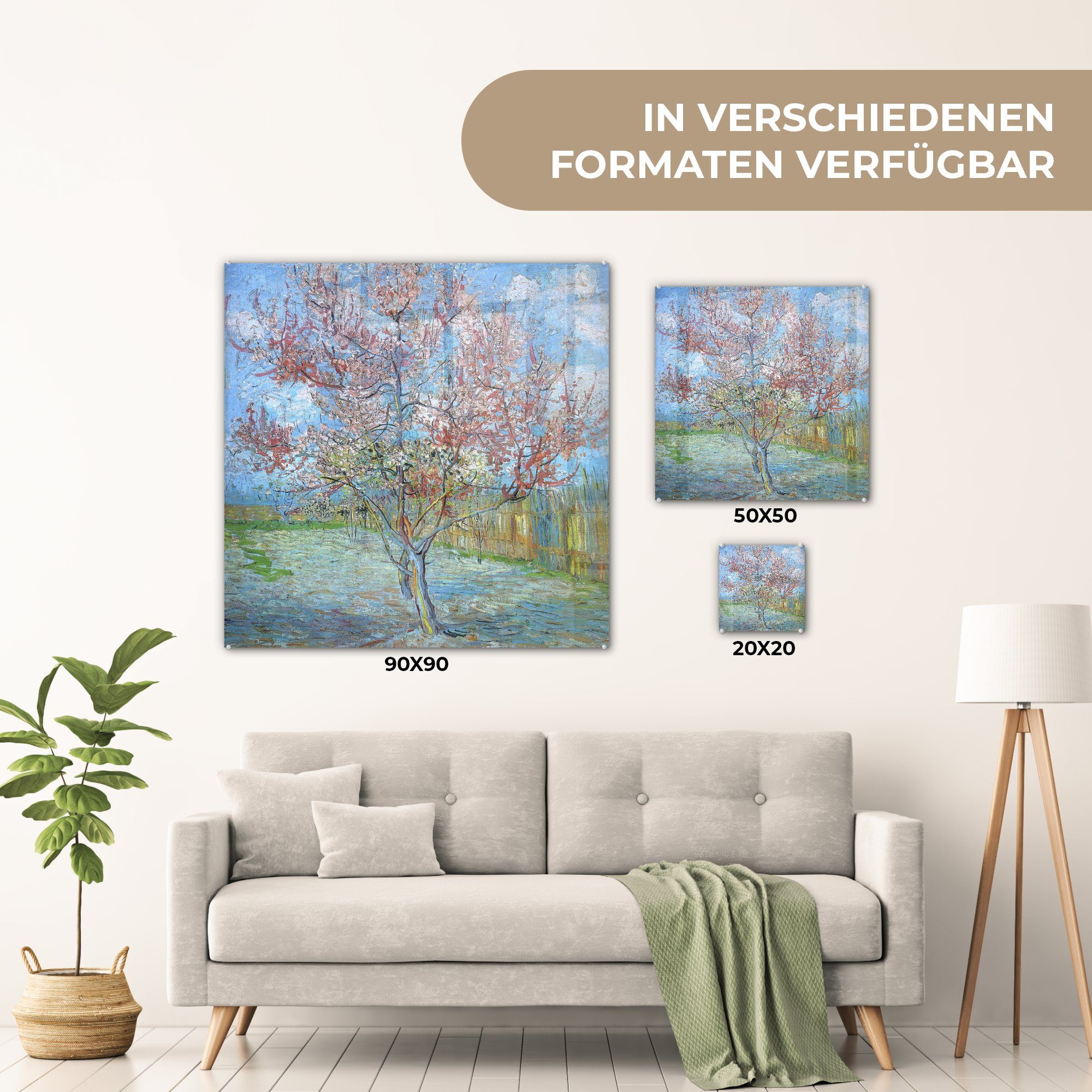 Bilder Der van (1 Pfirsichbaum von Gemälde Glas Wandbild Wanddekoration - - Glas auf - - Vincent rosa St), Acrylglasbild Foto Glasbilder auf MuchoWow Gogh,