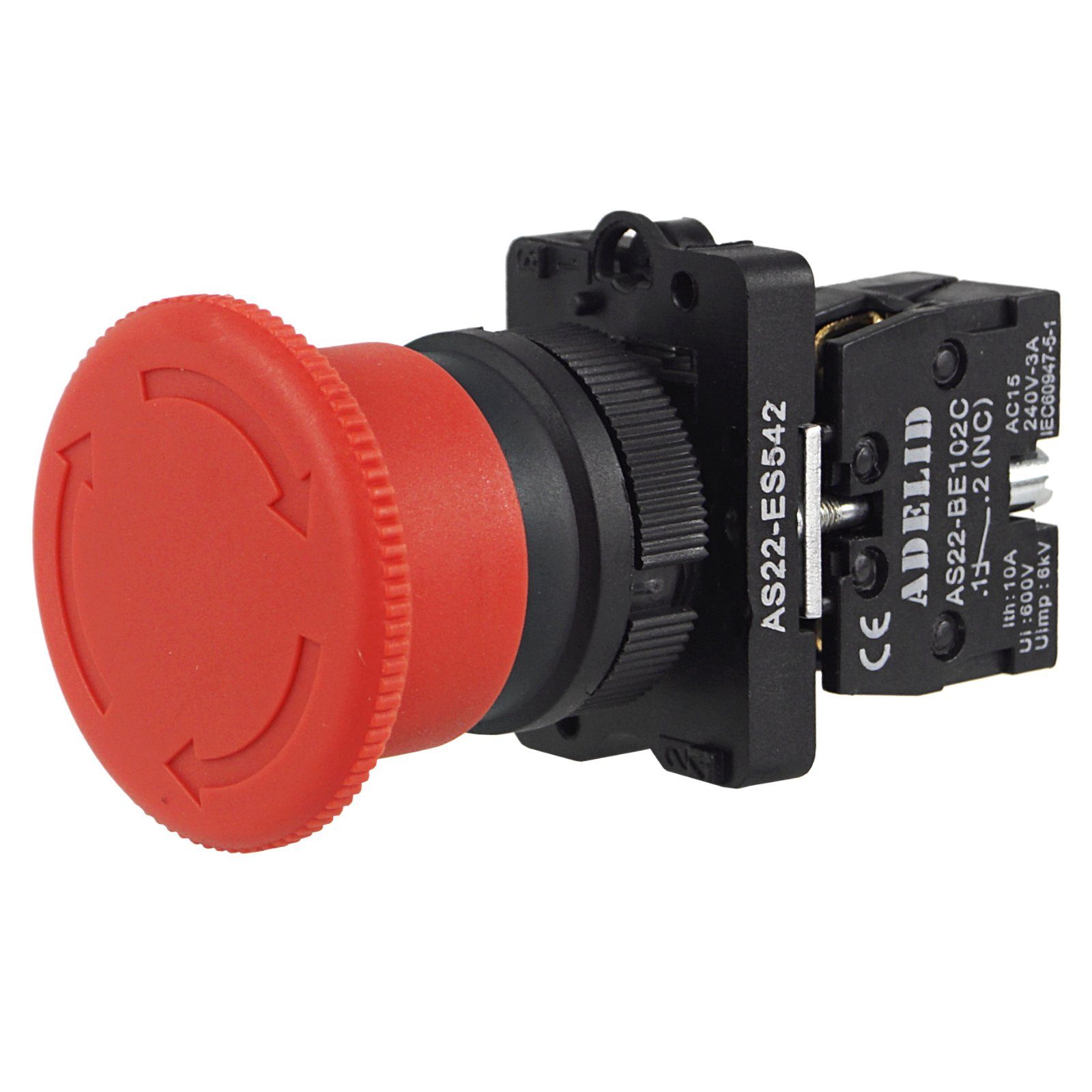 ADELID Schalter, Not-Aus-Druckschalter Taster Stoppschalter Roter Pilz 10A 600V 1NC 22mm mit Kunststoffflansche