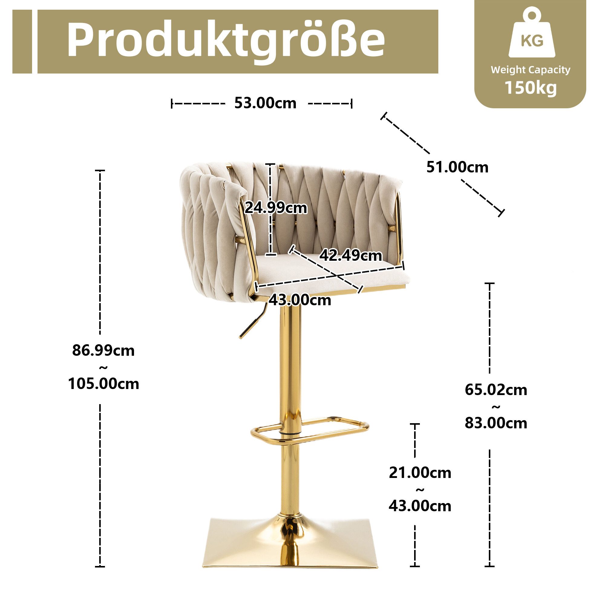 LVHOM Barhocker 360° drehbare moderne Samt-Barstühle, goldene Stuhlbeine (2 St)