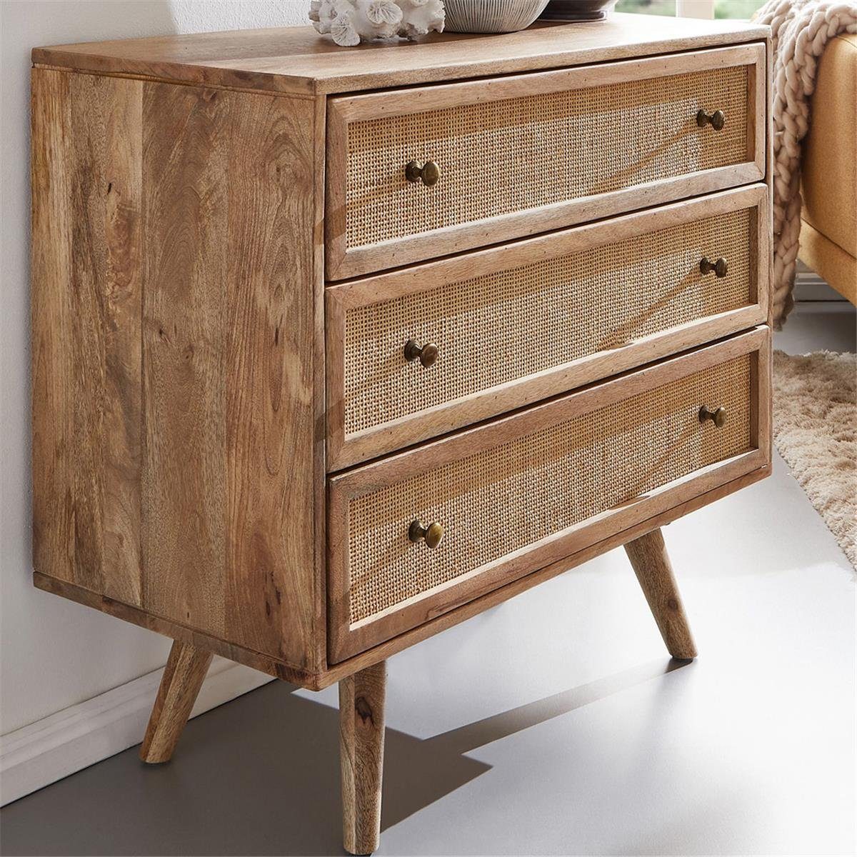 Lomadox Sideboard, Kommode Schubladenkommode mit Schilfrohrgeflecht in Mango Massivholz