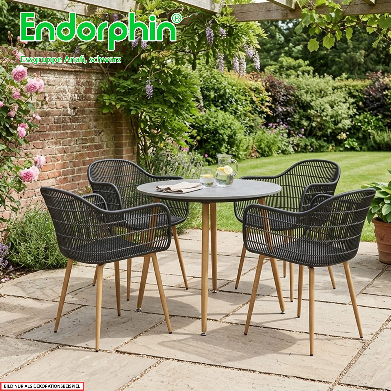 Endorphin Garten-Essgruppe Essgruppe Anafi – 5tlg, Gartenmöbel, schwarz-dunkelgrau, (4-tlg)