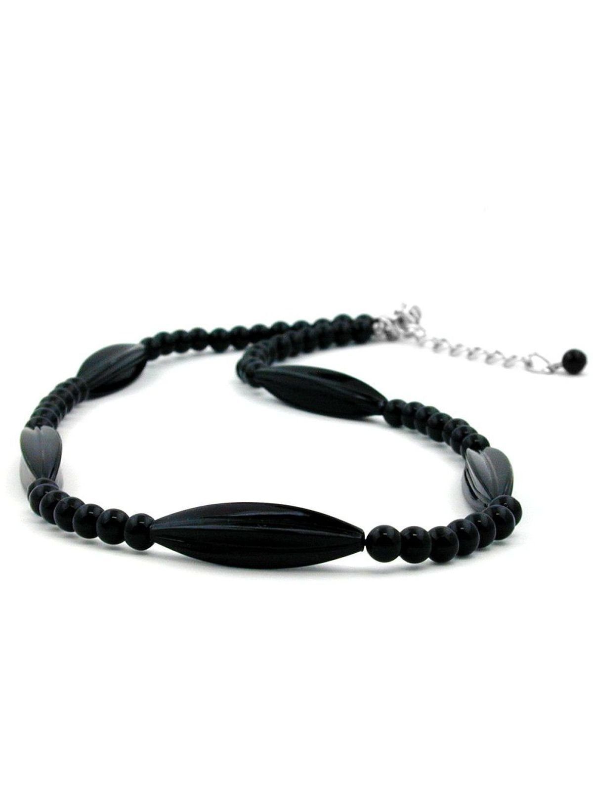 Gallay Perlenkette 30x9mm Rillenolive Kunststoff schwarz glänzend 42cm (1-tlg)