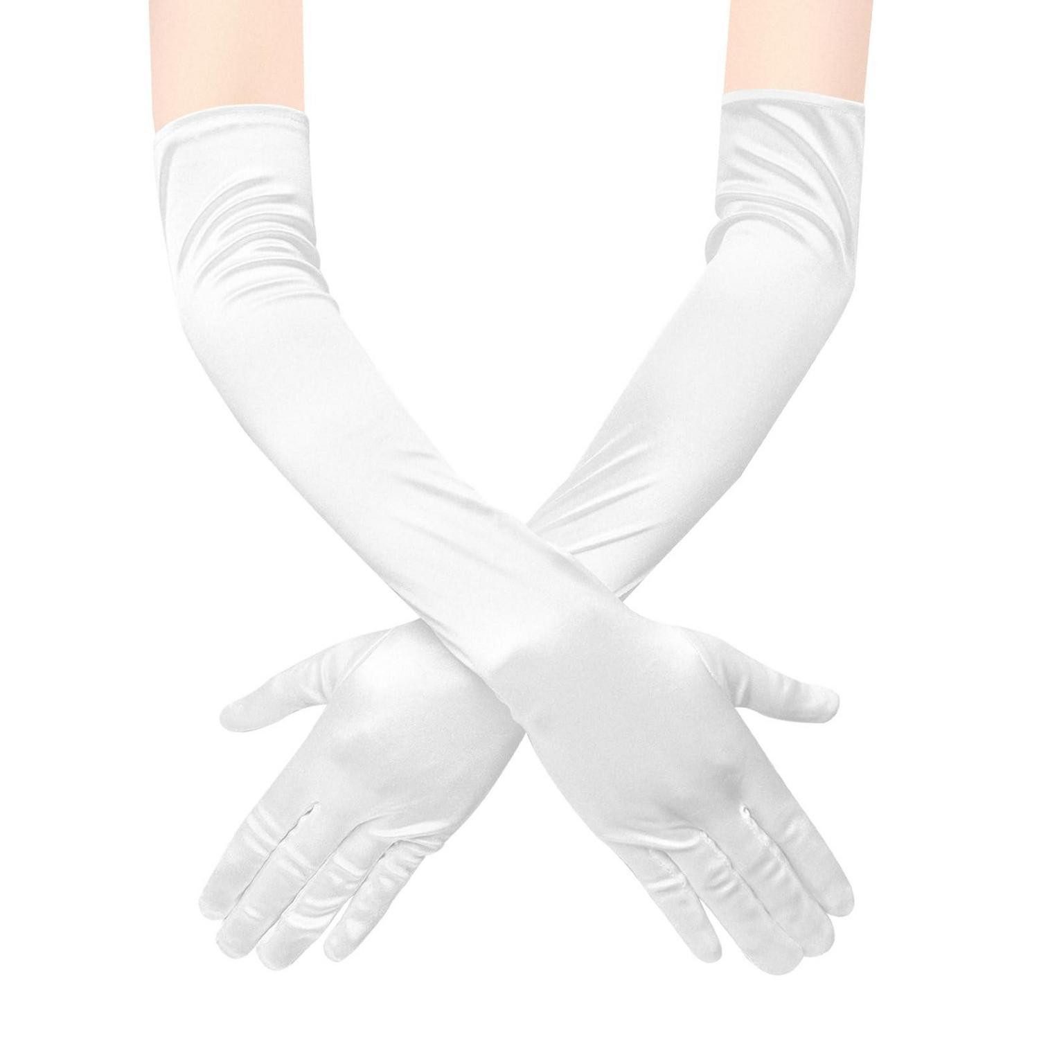 LuxusKollektion Abendhandschuhe Handschuhe Lang Satin Ellenbogen Weiß (1-St)