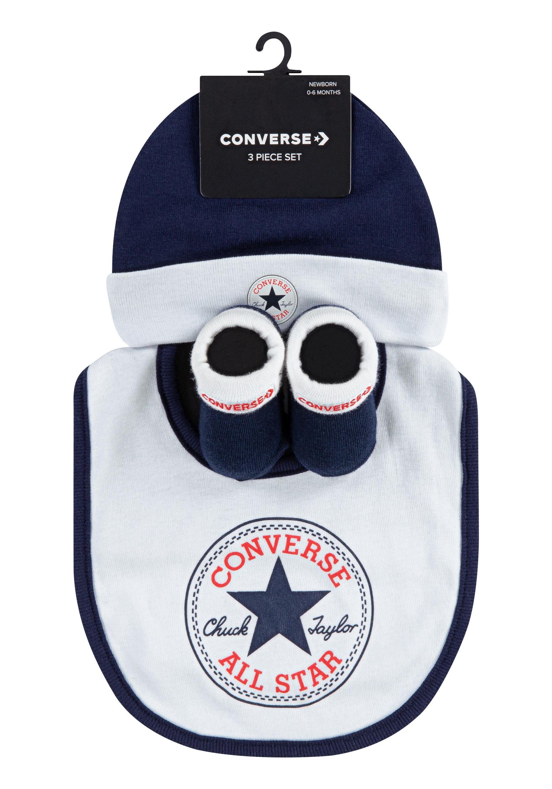 Converse Neugeborenen-Geschenkset CHUCK INFANT HAT BIB BOOTIE SET 3PC (Set, 3-tlg) dreiteiliges Neugeborenen-Geschenkset für Babys, elastisches Material