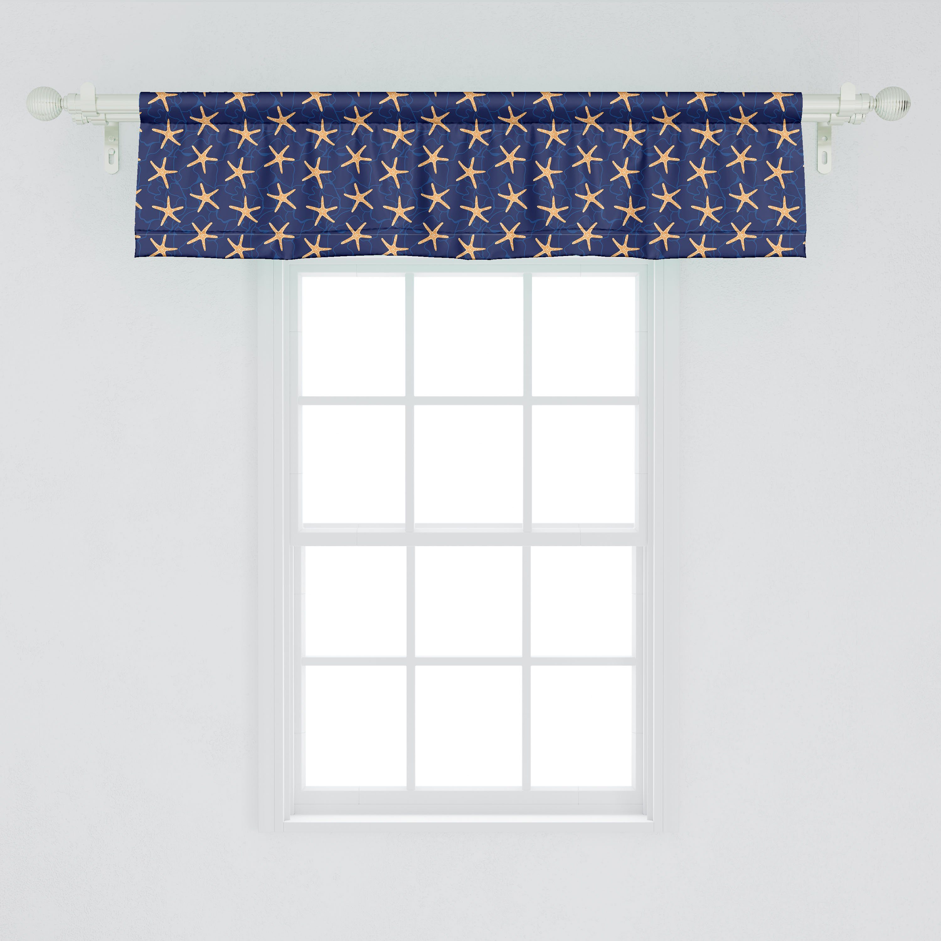 Scheibengardine Vorhang Abakuhaus, mit Blau Seestern Küche Motiv Dekor für Stangentasche, tonte auf Microfaser, Volant Schlafzimmer Peachy
