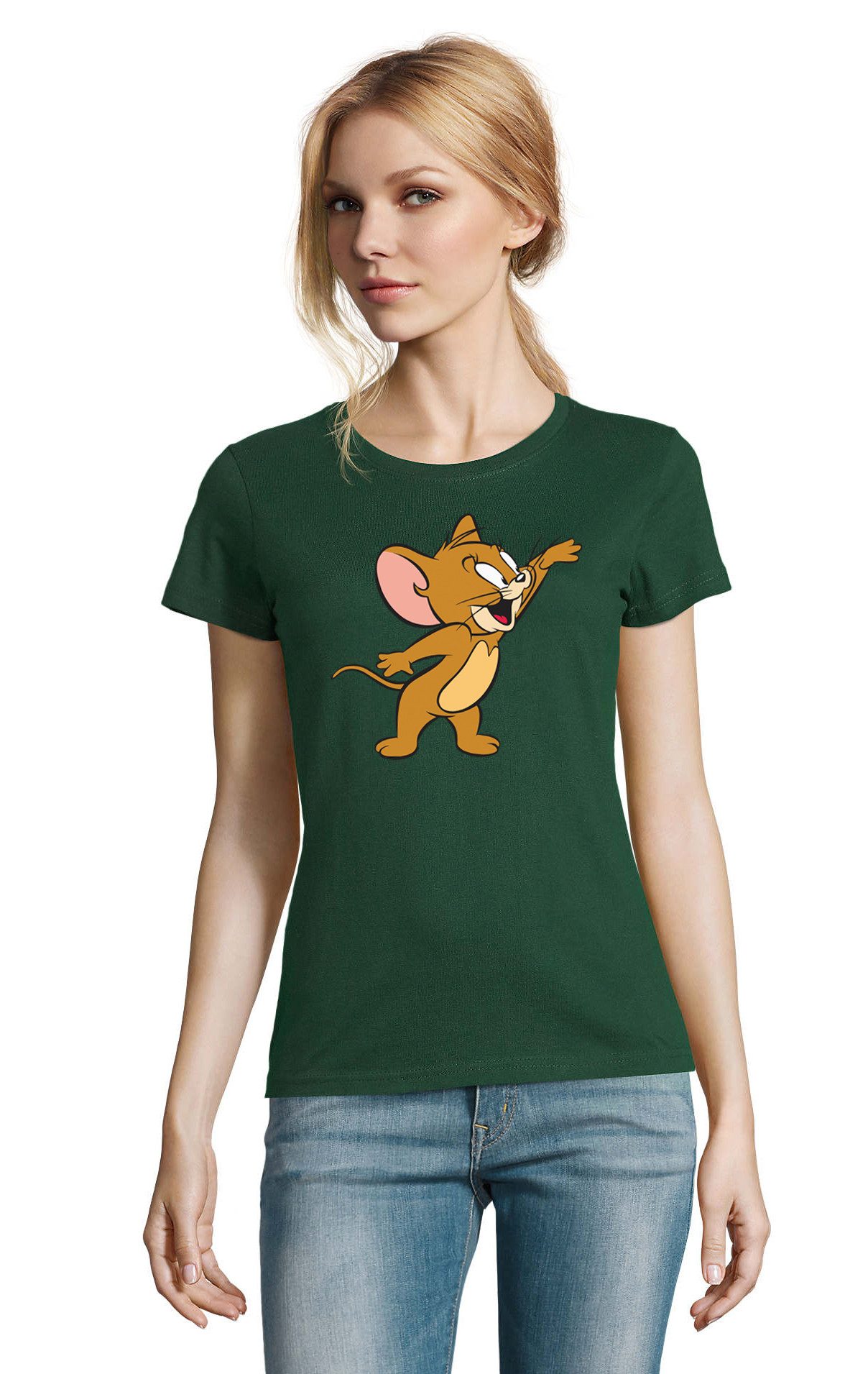 Blondie & Brownie T-Shirt Jerry Damen T-Shirt Cartoon Print Rundhals Baumwolle Retro Style (Einzelstück, Einzelartikel) Jerry D Tee Cartoon Print Damenshirt