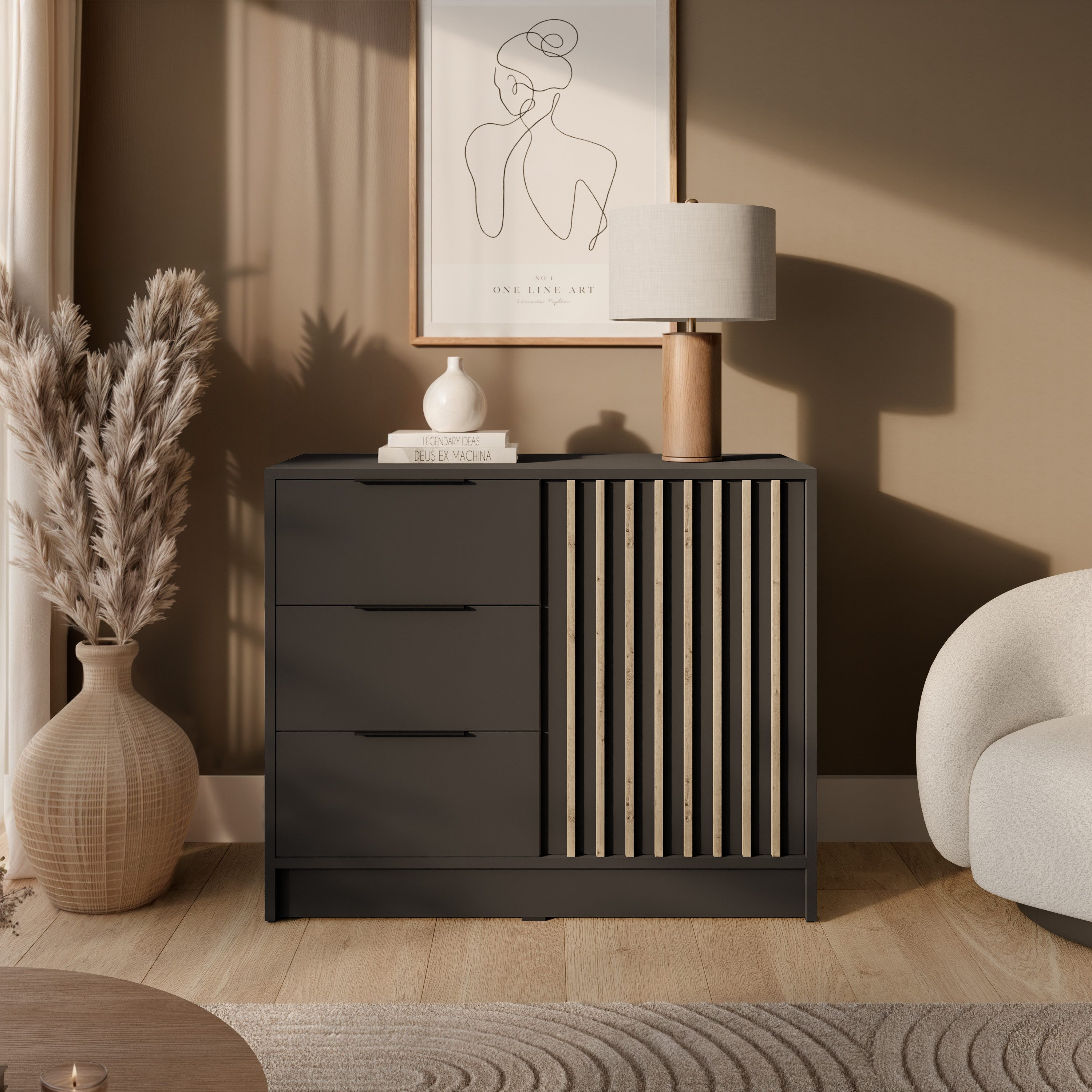 Lookway Kommode NELA 2D moderne Lamellenkommode mit Schubladen