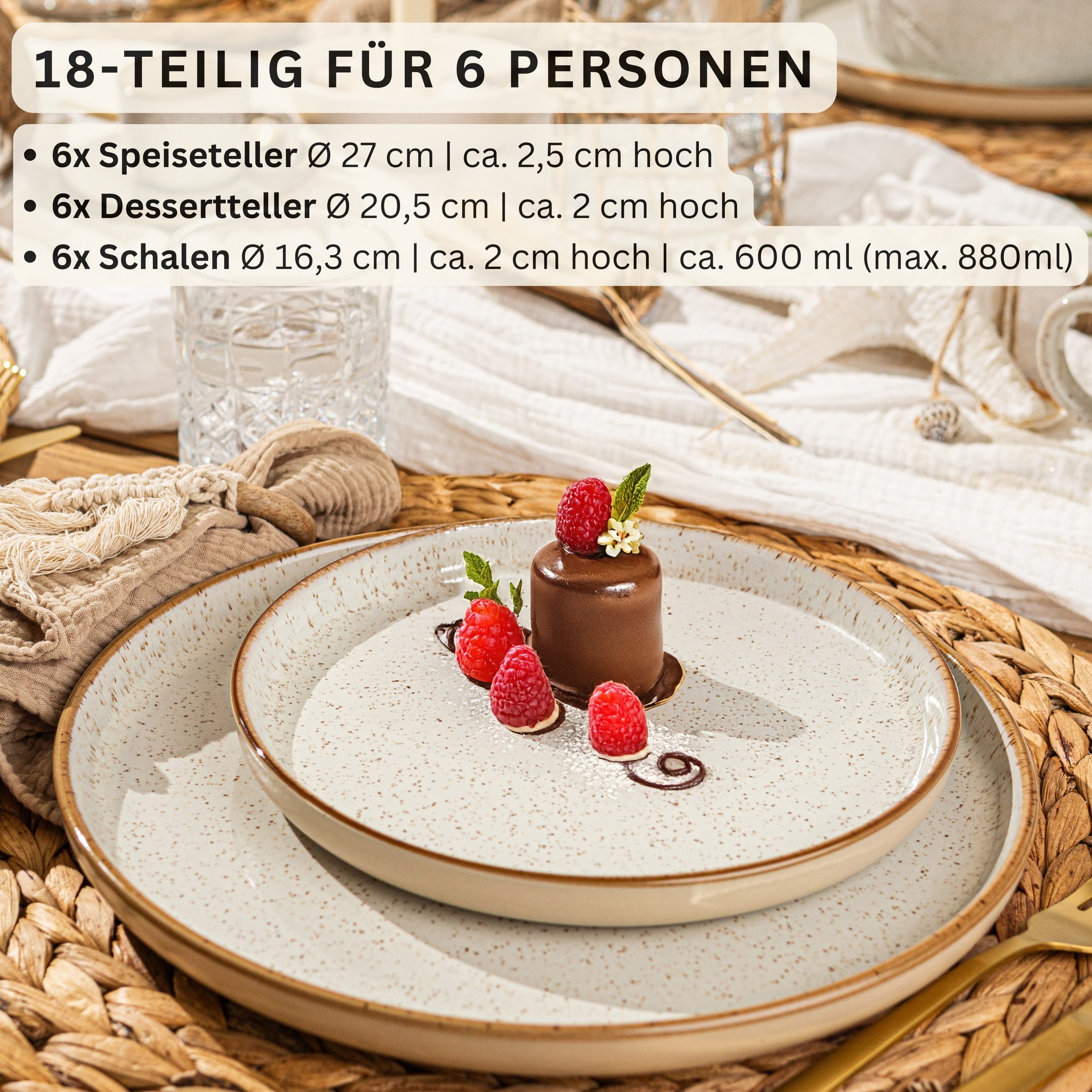 SÄNGER Tafelservice Rio Geschirrset (18-tlg), 6 Personen, Steingut, Handmade, Creme Beige, Erweiterbar, VALUE COLLECTION