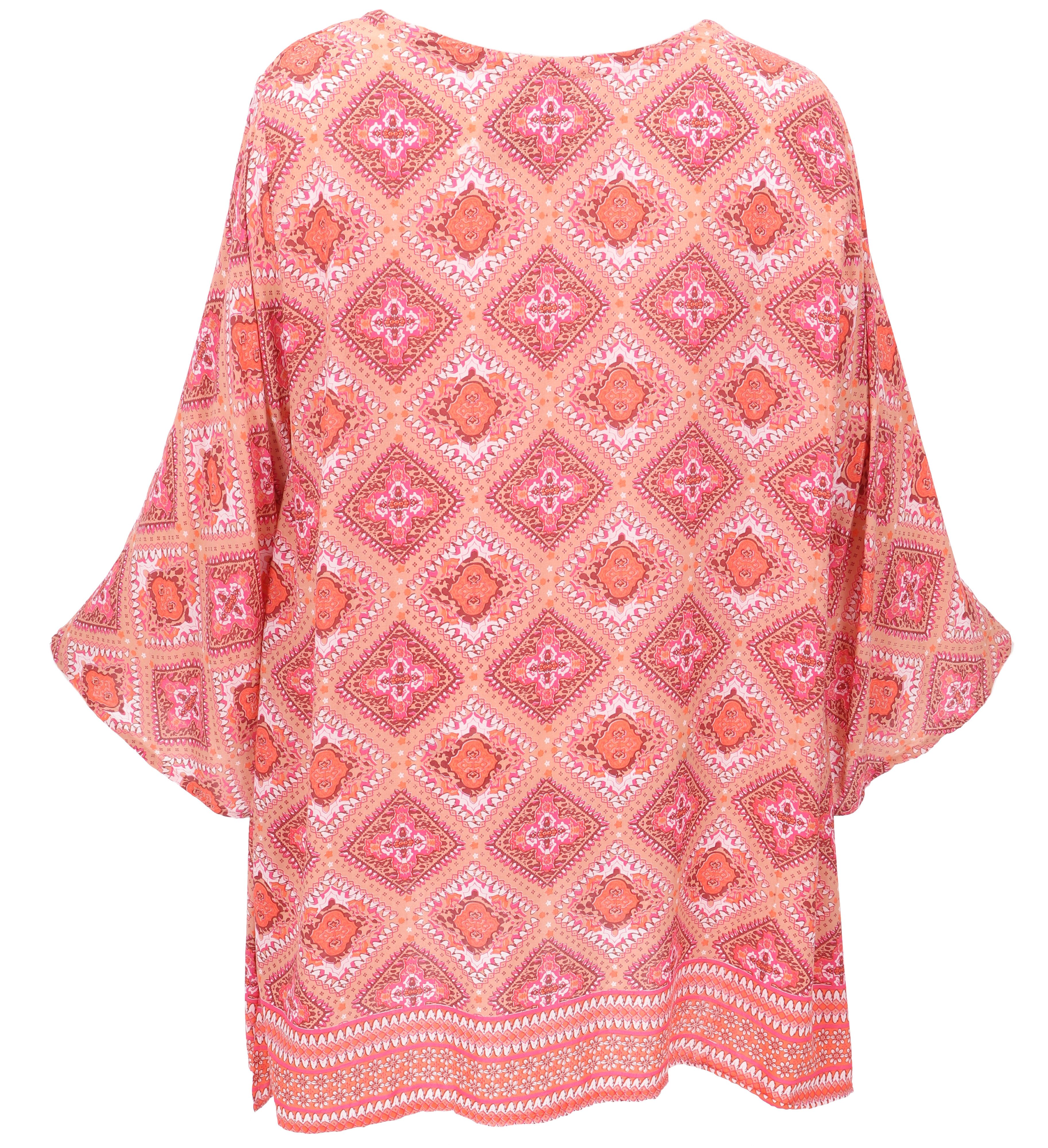 Guru-Shop Longbluse Tunika mit Trompetenärmeln für starke Frauen,.. Festival, Ethno Style, Hippie, alternative Bekleidung