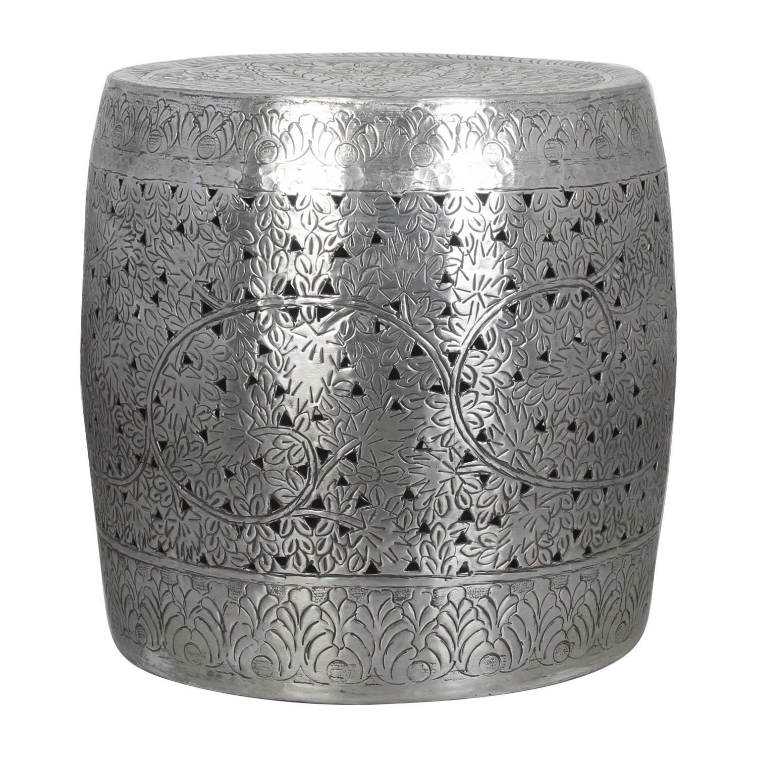 Moro Couchtisch Stil, 38cm runder ein marokkanischer Tisch Orientalischer Sofatisch Silber Tisch), TSV7000 Ø Zarifa Aluminium Hocker gehämmert (1 Beistelltisch Casa