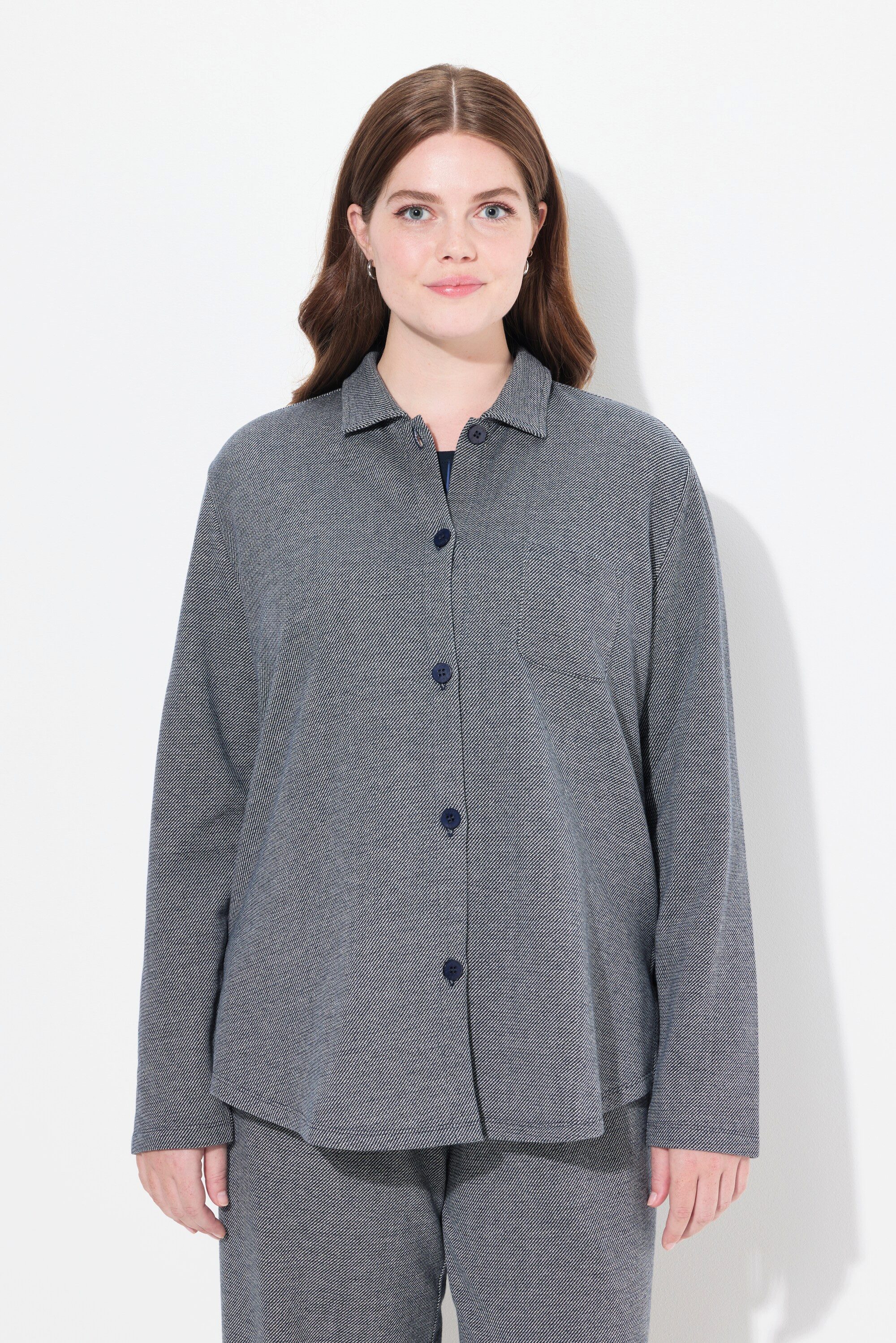 Sommerjacke Sweat-Shaket Hemdkragen Brusttasche Biobaumwolle