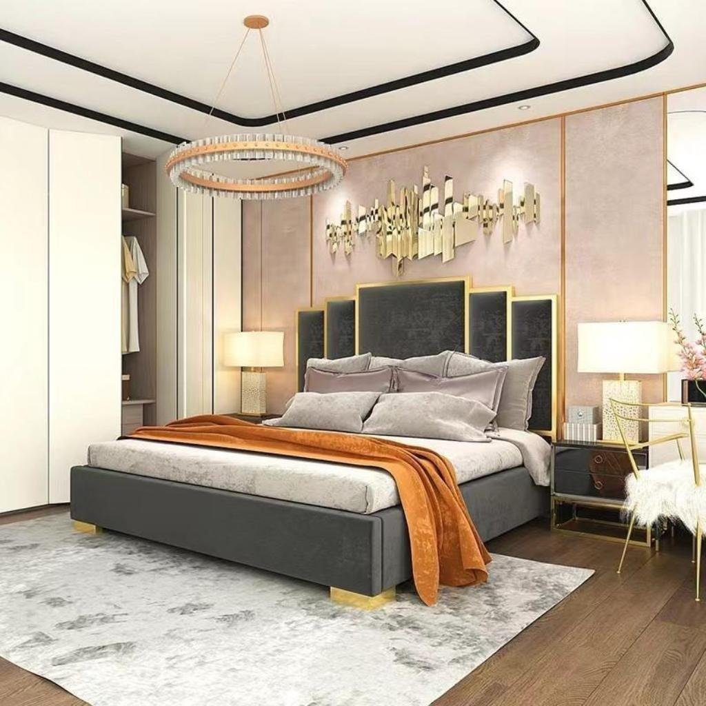 JVmoebel Bett Design Bett nur in Europa Bett), Made Textil Zimmer Grau Schlaf Betten (1-tlg., Hotel 1x Luxus Gestell Modernes