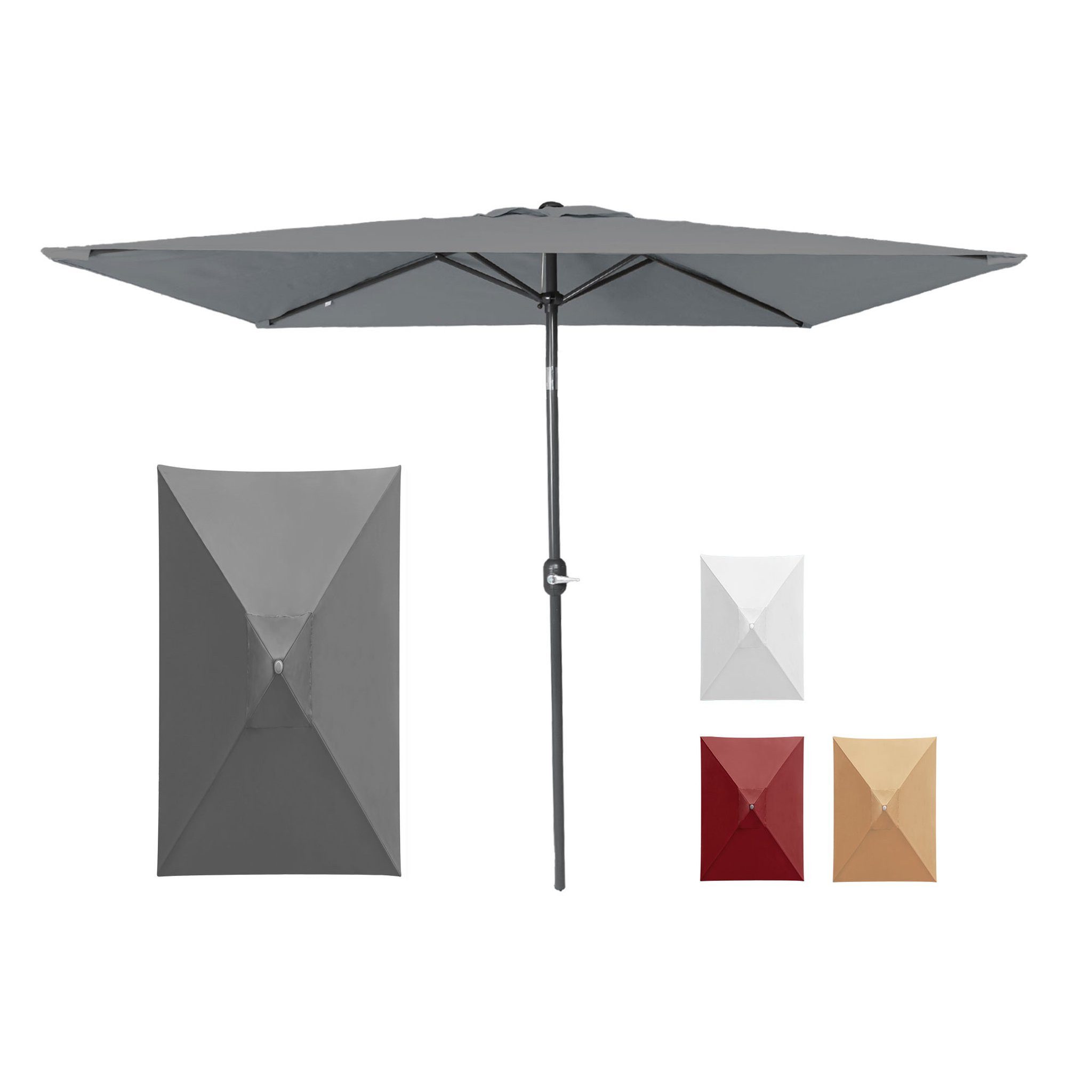 paramondo Sonnenschirm Sonnenschirm 2,3x1,3 m rechteckig knickbar Kurbel UV-Schutz grau, LxB: 230x130 cm, Klein, eckig, knickbar: ideal für Balkone, Stahl/Polyester