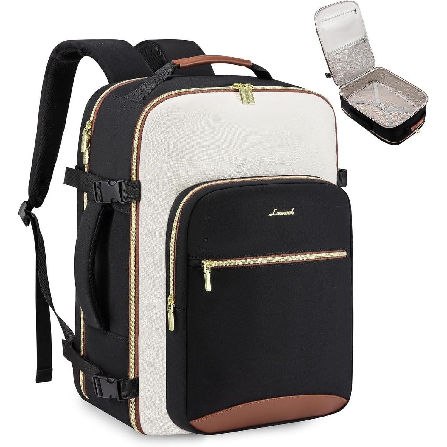 Reiserucksack Rucksack Handgepäck 40x20x25 20L Schwarz Beige Braunes Leder 1pc