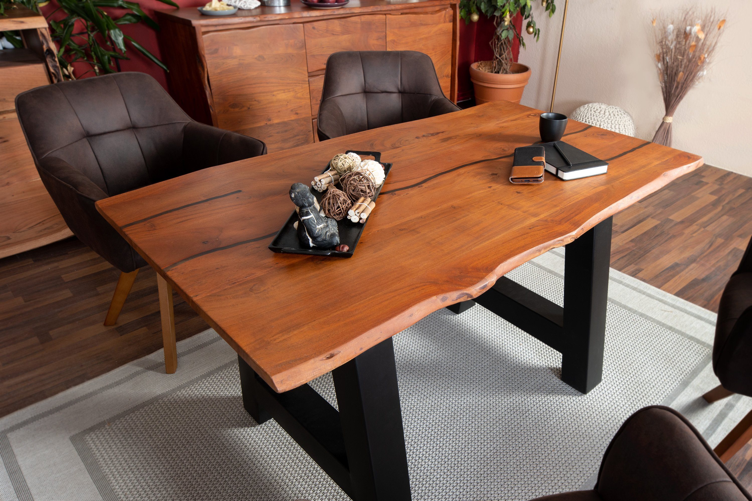 Tisch Baumkante x 80 120 cm schwarz nussbaumfarben Esstisch Junado® Polly,