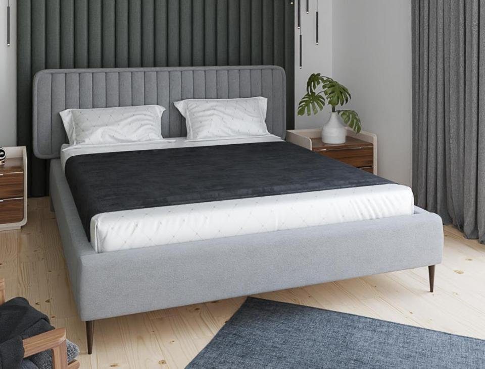 Schlafzimmer Bett, Grau Holz Möbel Polster Design Doppelbett Neu Stoff JVmoebel
