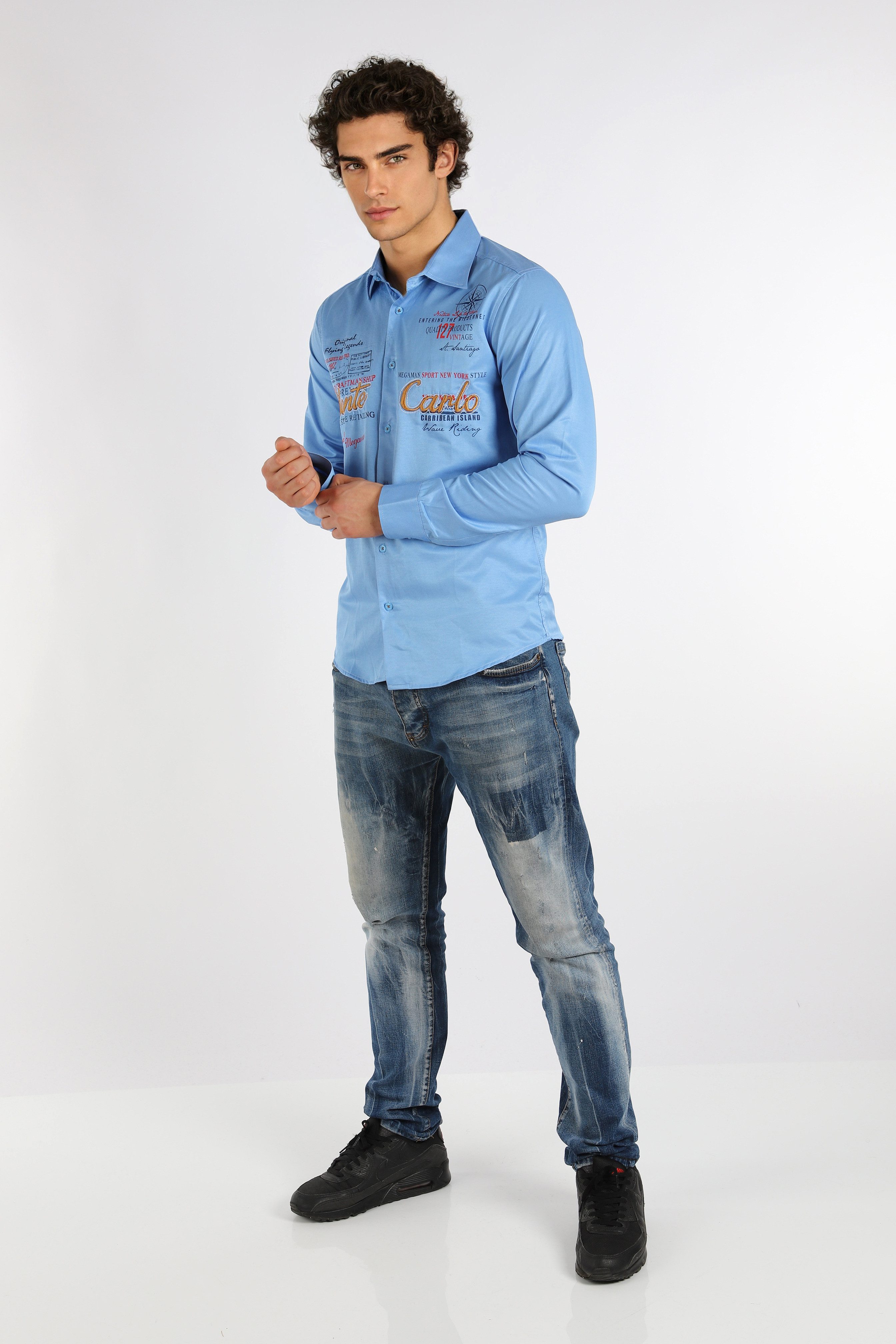 Megaman Jeans Langarmhemd Herren Langarmhemd Elegant und Sportlich Premium