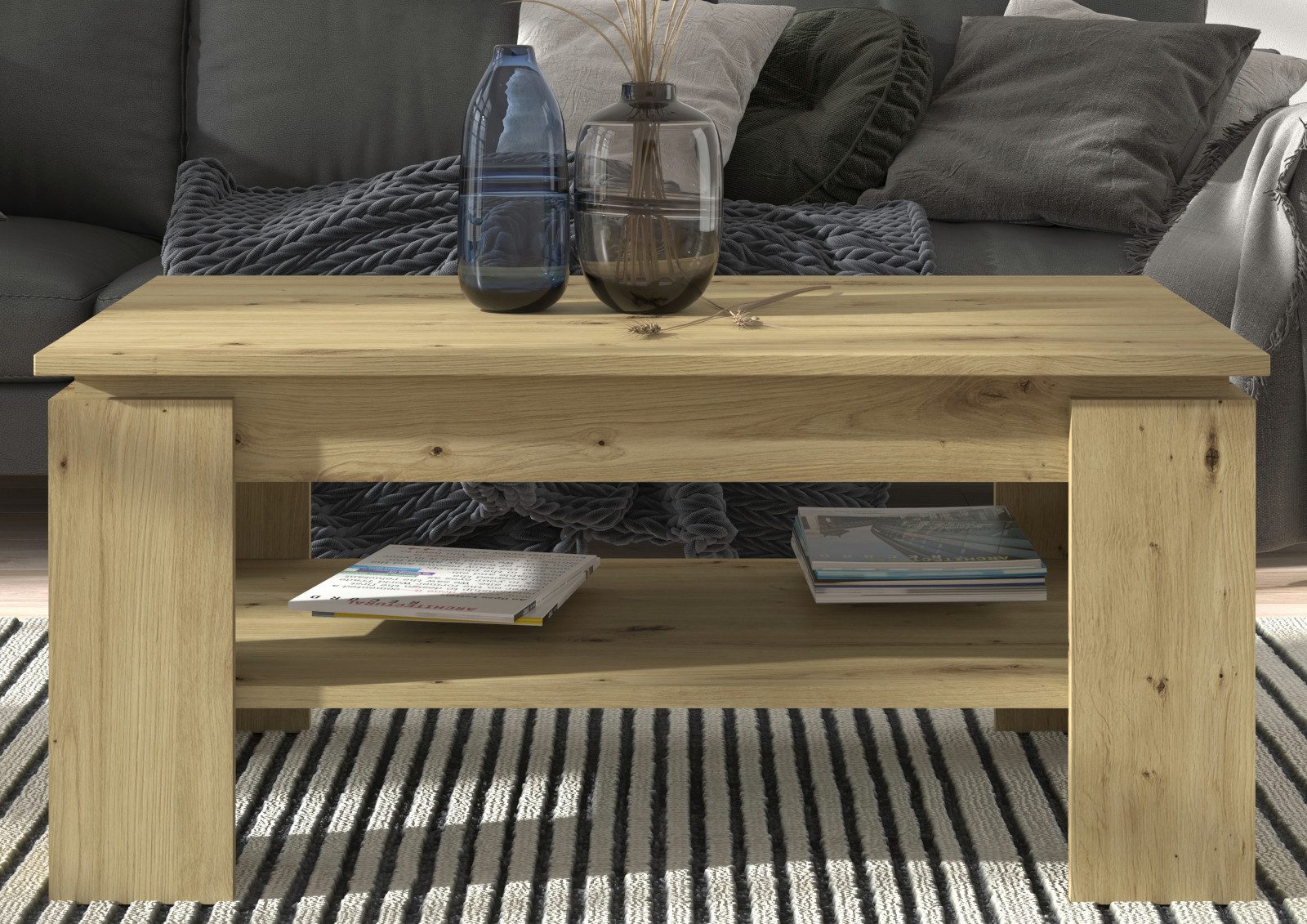 Inn.Furn Couchtisch Selen (Wohnzimmertisch in 4 Farben, 100 x 60 cm), mit großem Ablageboden