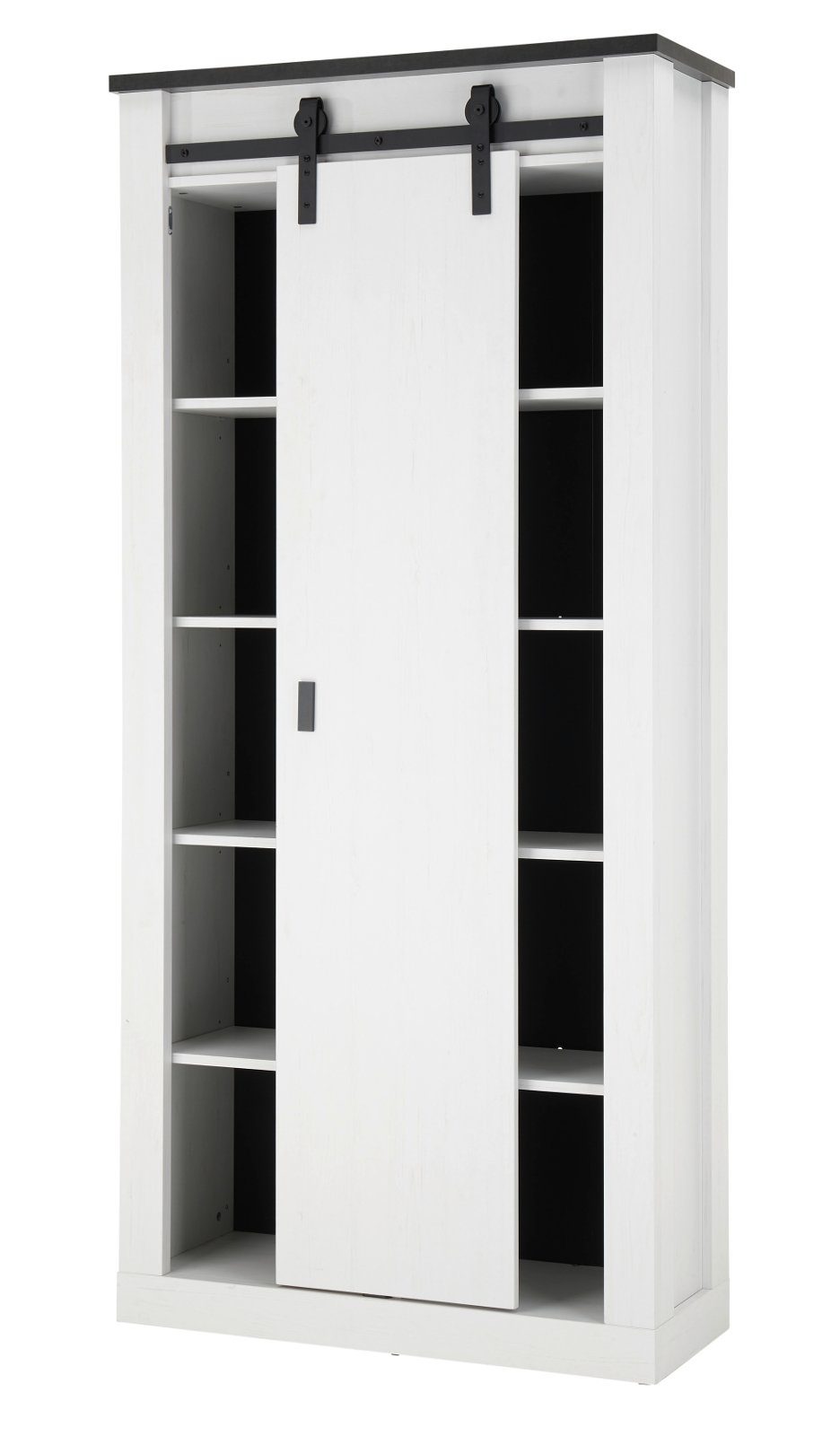 Furn.Design Stauraumschrank Stove (Mehrzweckschrank in Pinie weiß mit Anthrazit, 93 x 201 cm) 10 Fächer