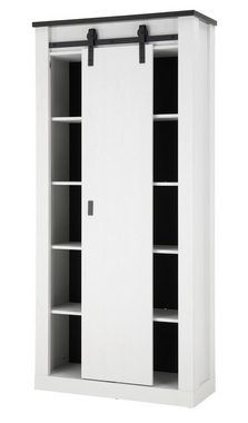 Furn.Design Hochschrank Stove (Badschrank in weiß Pinie Landhaus, 93 x 201 cm) 10 Fächer, mit Schiebetür